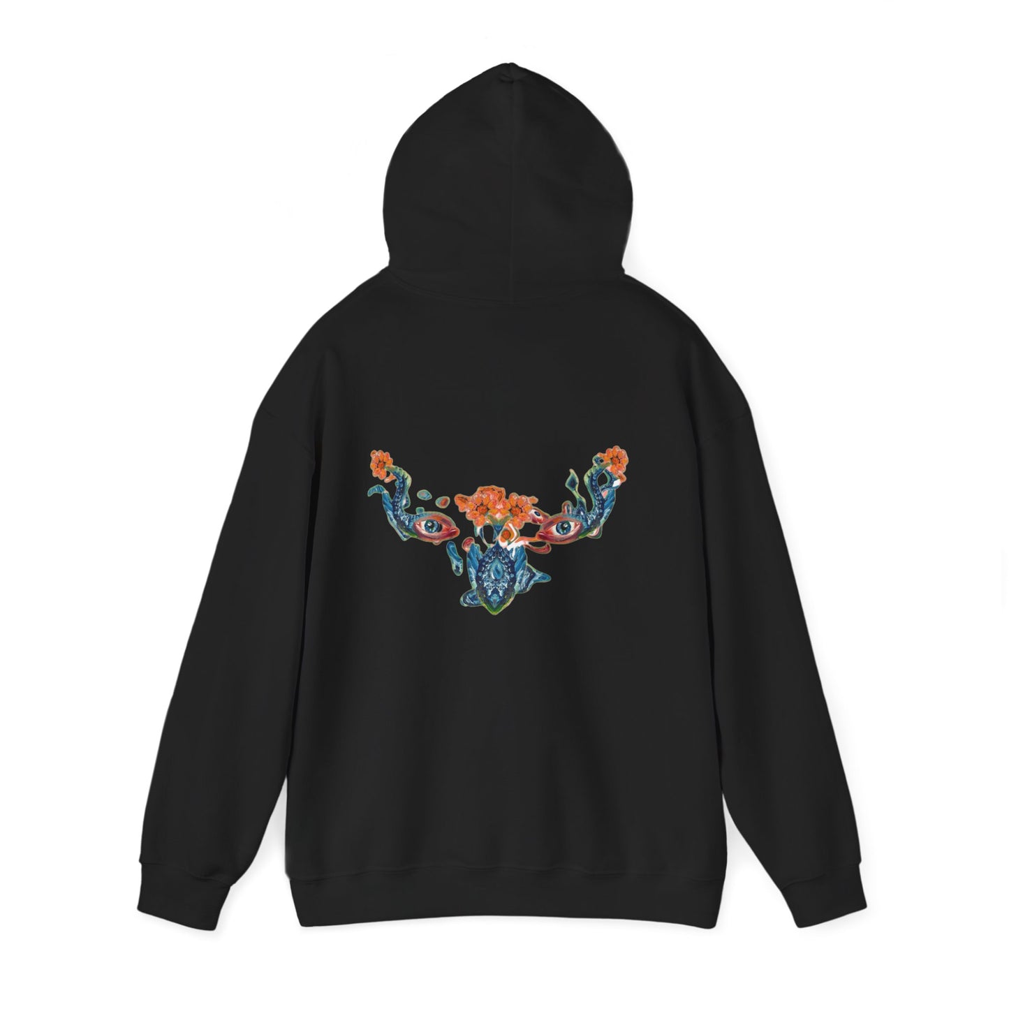 Floral Vine AMRU Hoodie — Minimal Logo Front, Embroidered Floral Back Sweatshirt