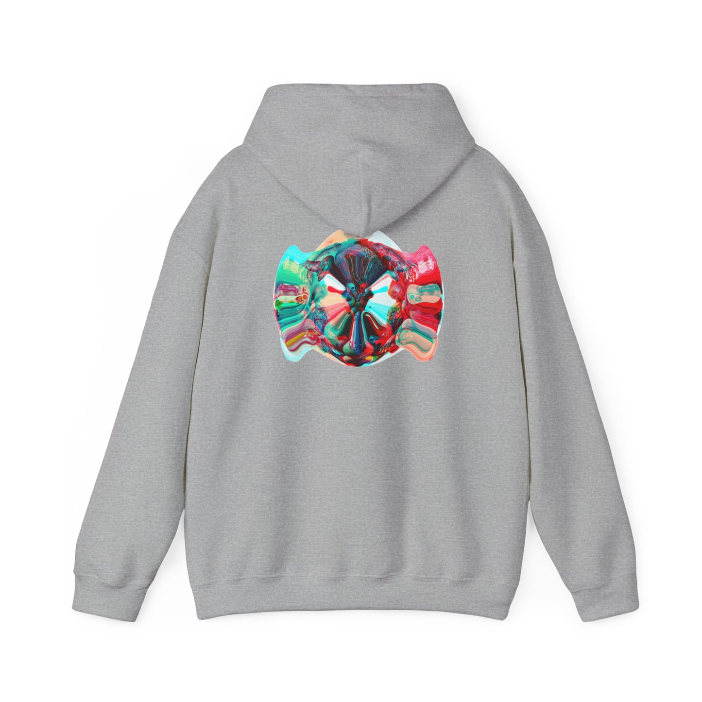 Hoodie — AMRU Minimal Front Logo & Colorful Abstract Back Art