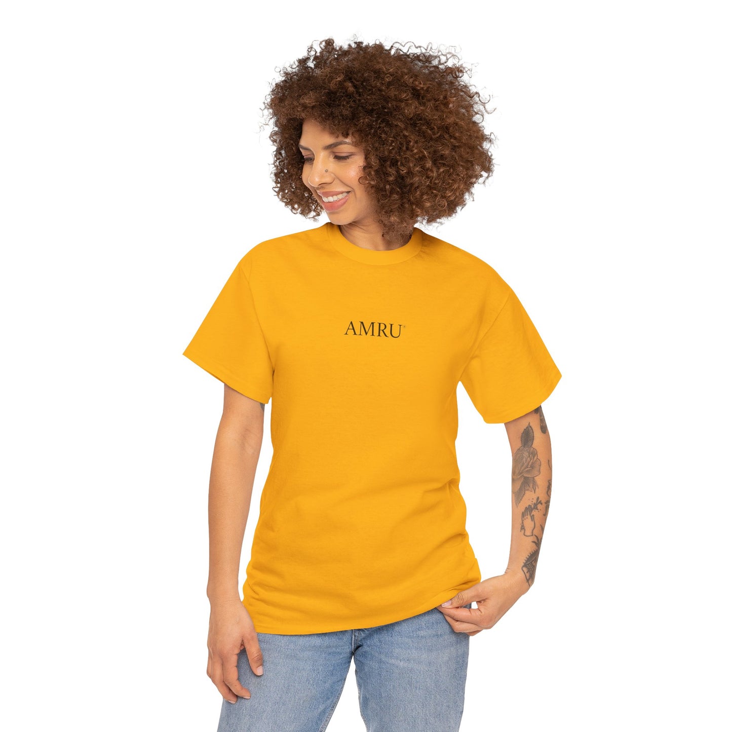 AMRU Minimalist Tee — Abstract Brushstroke Back Graphic