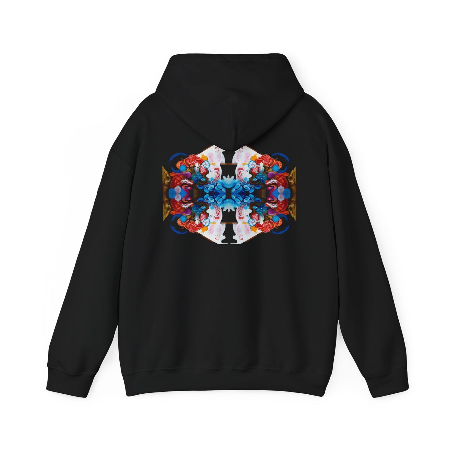 AMRU Floral Abstract Hoodie — Symmetrical Colorful Back Art