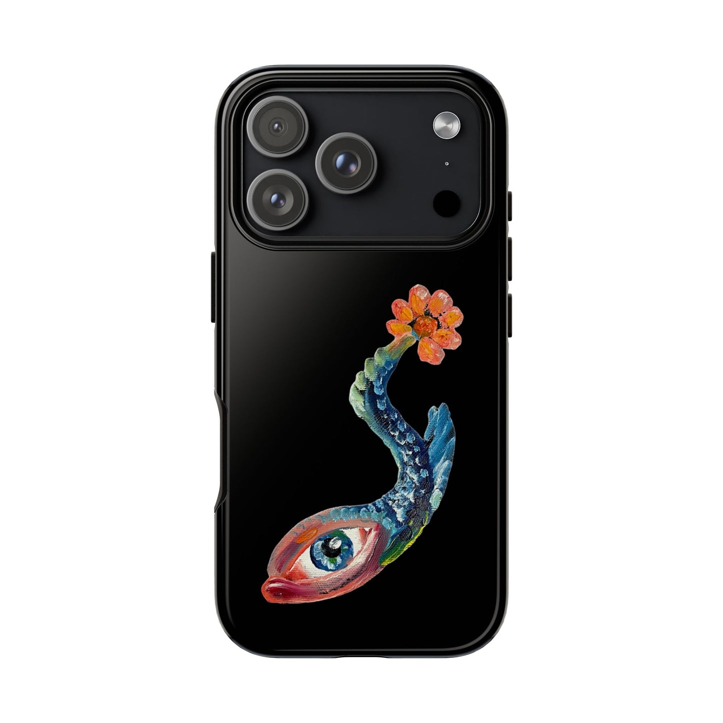 Koi Eye Tough Phone Case — Colorful Surreal Fish Design on Black