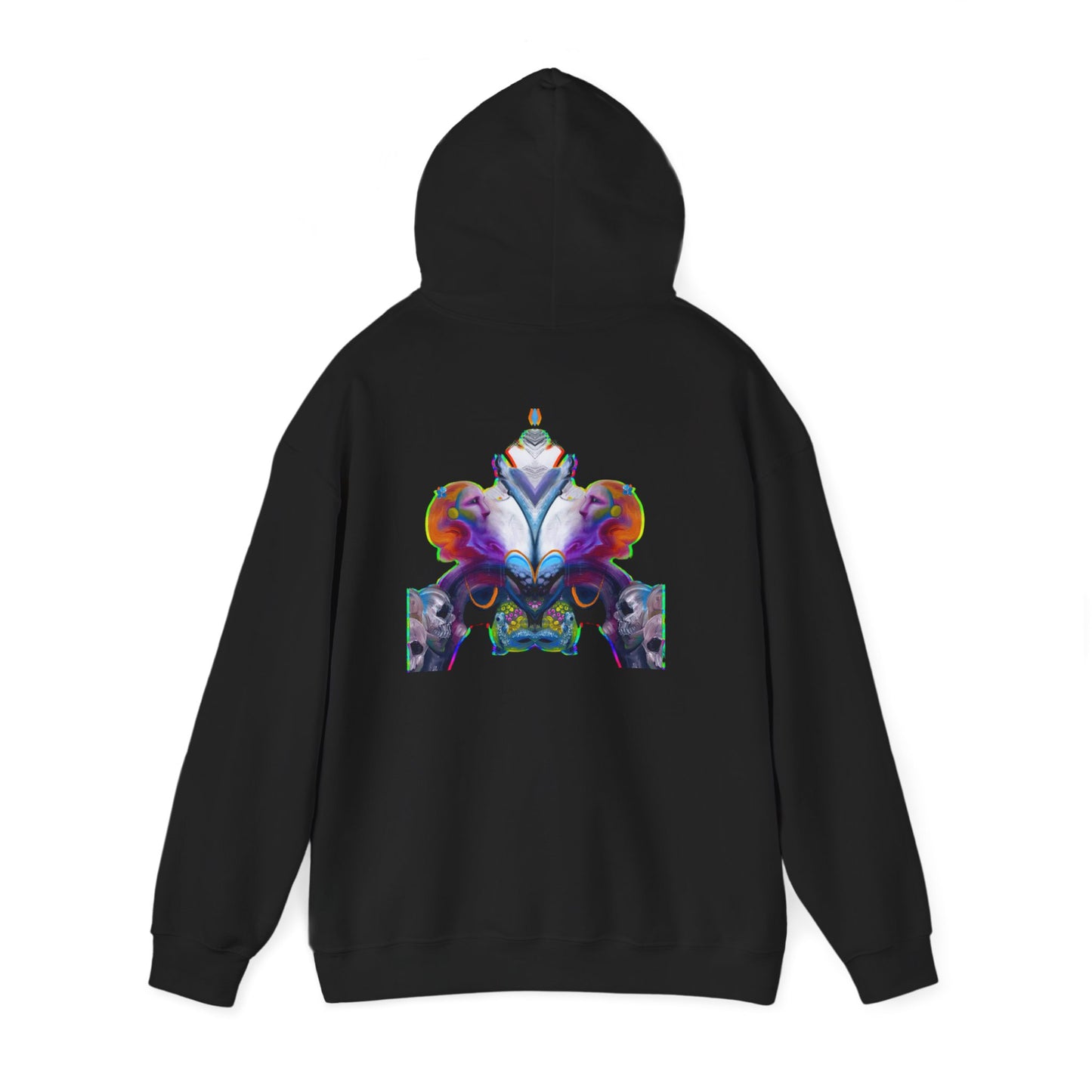 Hoodie — AMRU Minimal Front Logo with Vibrant Abstract Back Art