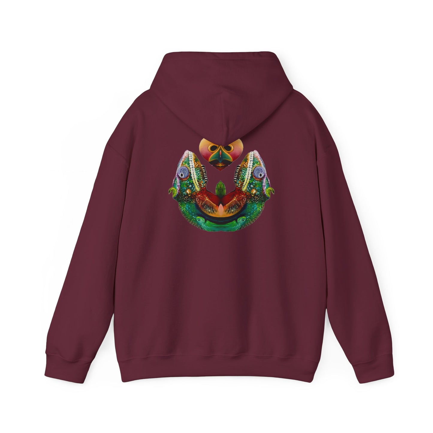 AMRU Minimal Logo Hoodie with Colorful Symmetry Back Art