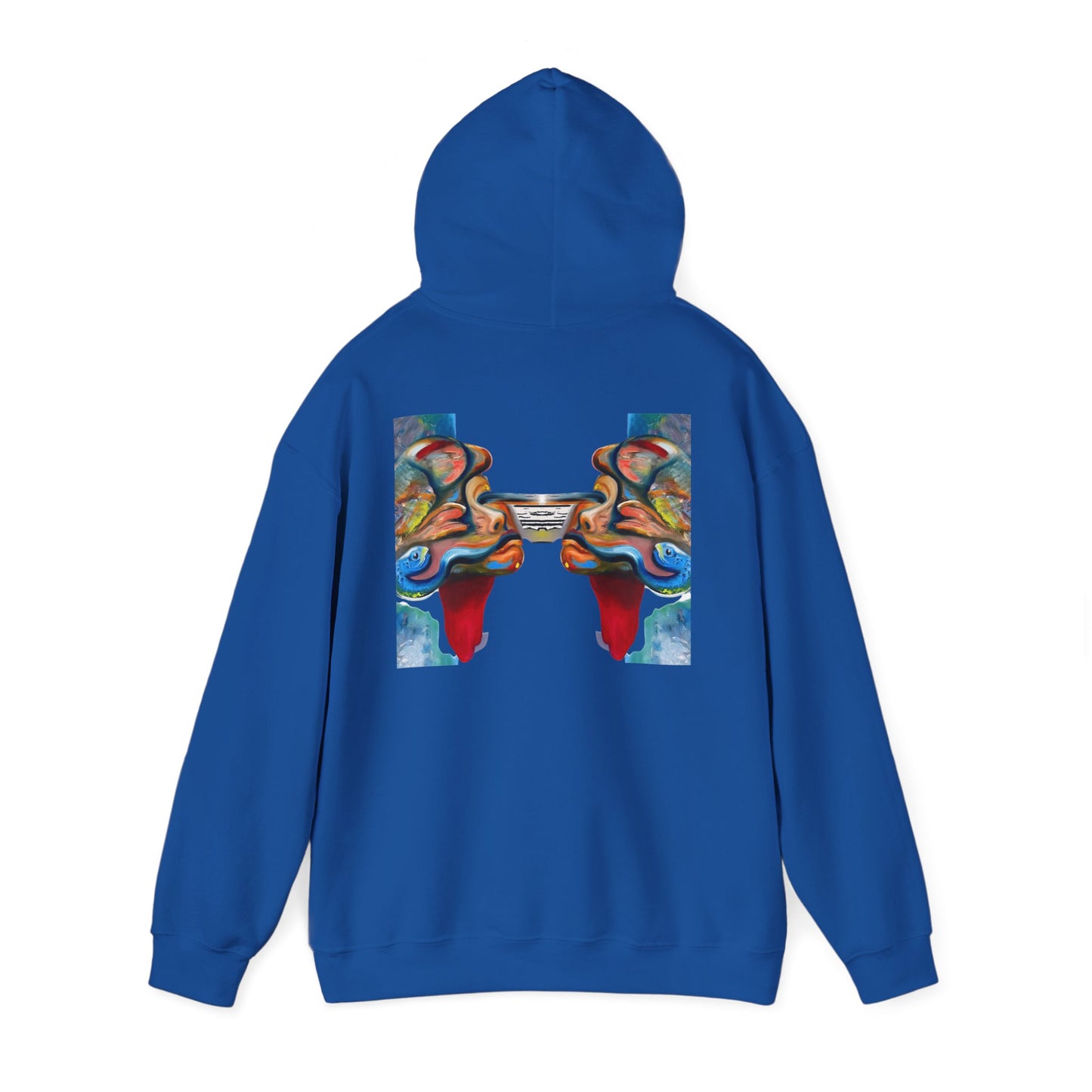 Abstract Face Mirror Hoodie — Colorful Surreal Art Pullover (AMRU)