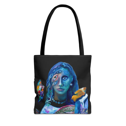 Psychedelic Mermaid Tote Bag – Surreal Three-Eyed Ocean Portrait All-Over Print