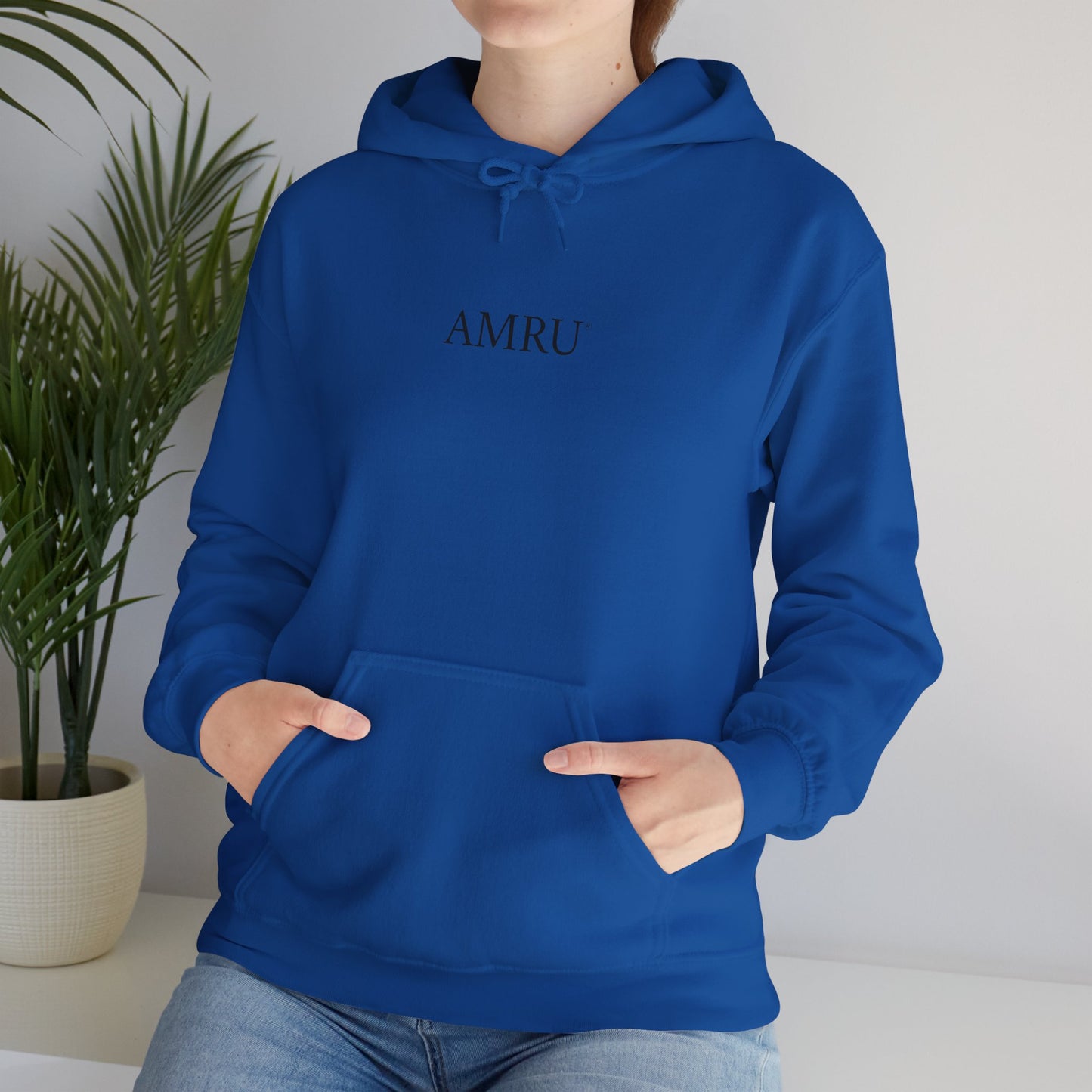 Floral Vine AMRU Hoodie — Minimal Logo Front, Embroidered Floral Back Sweatshirt