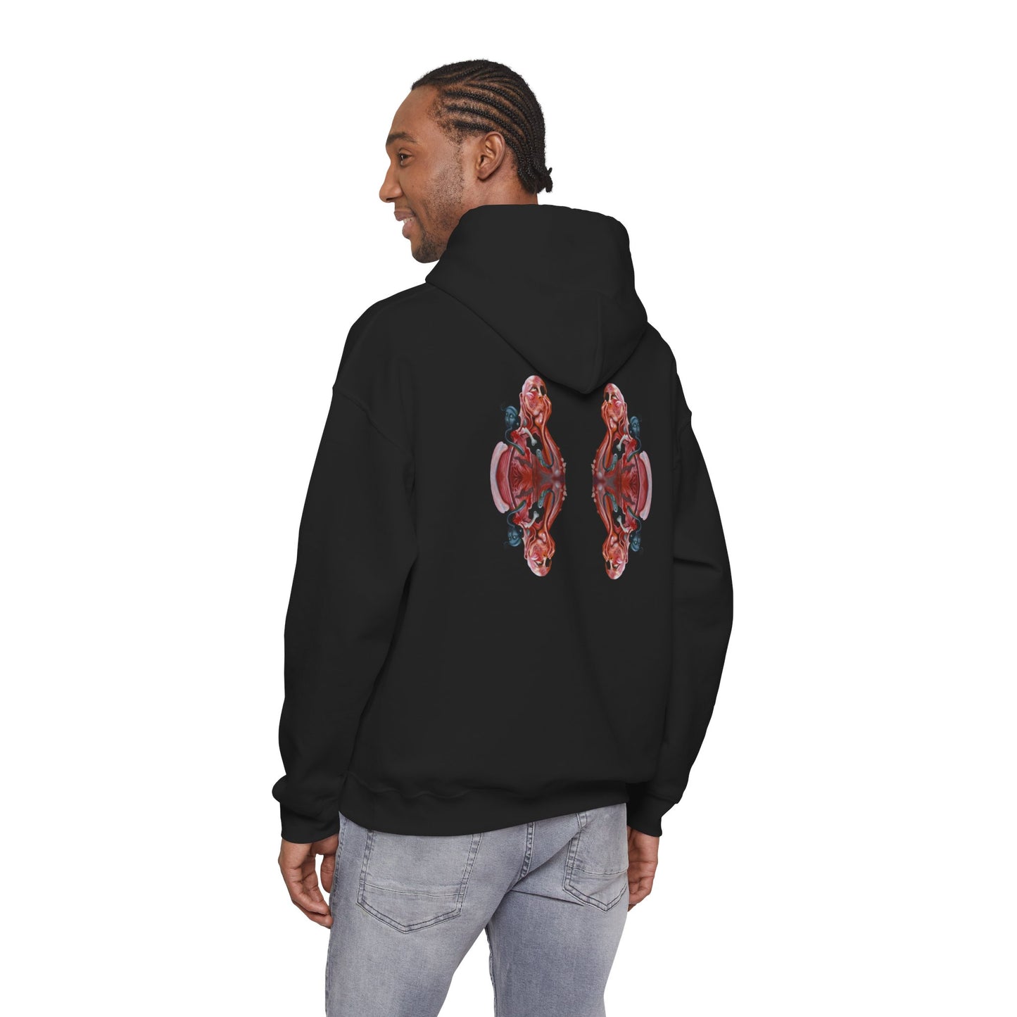 AMRU Minimal Logo Hoodie — Rose Skull Mirror Back Graphic Hoodie