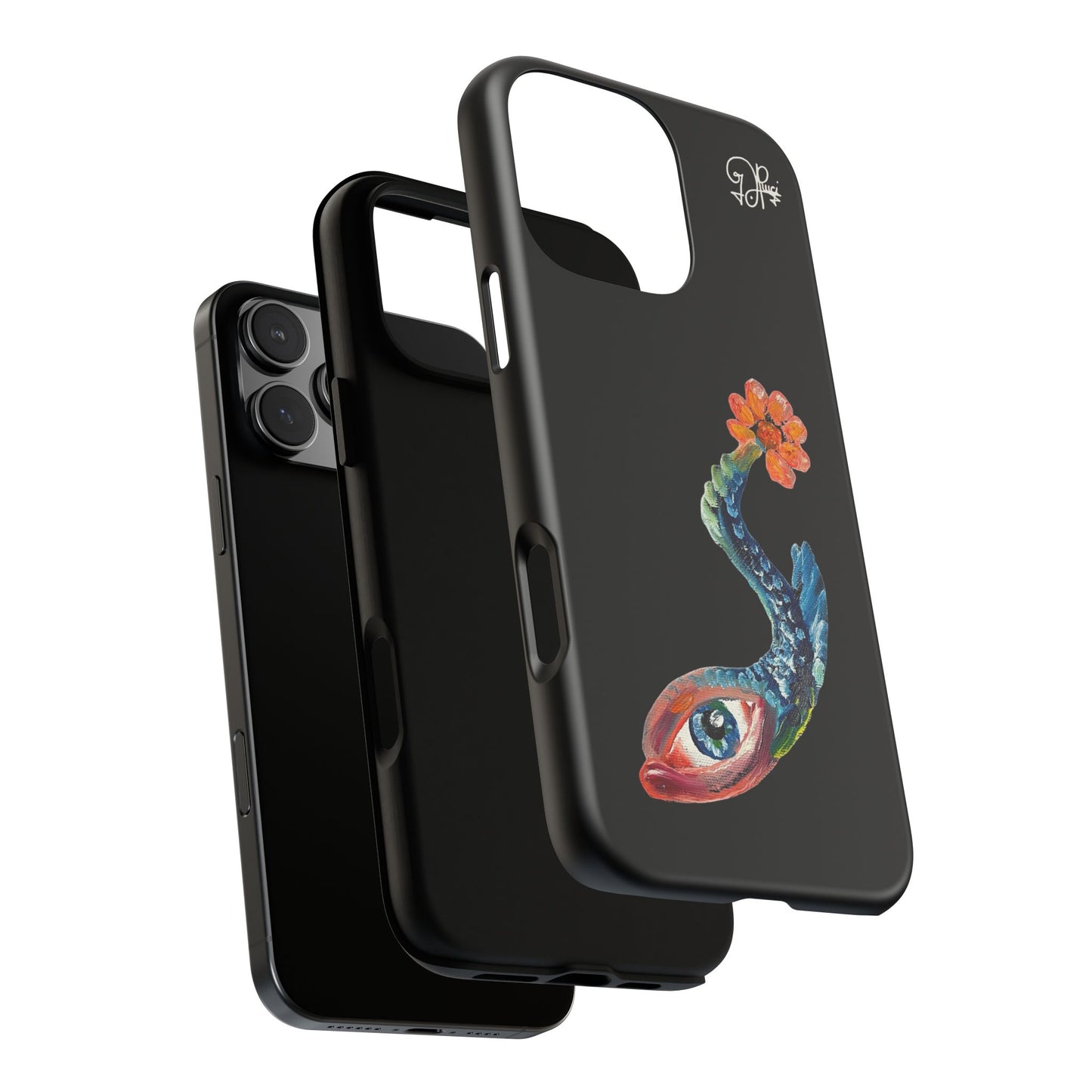 Koi Eye Tough Phone Case — Colorful Surreal Fish Design on Black