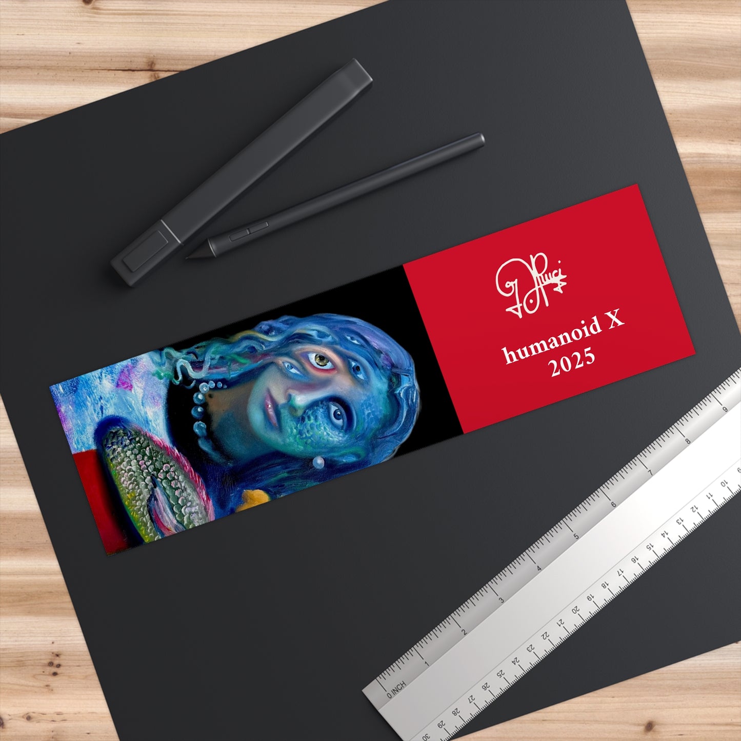 Surreal Blue Muse Bumper Sticker — Double Portrait Art Decal