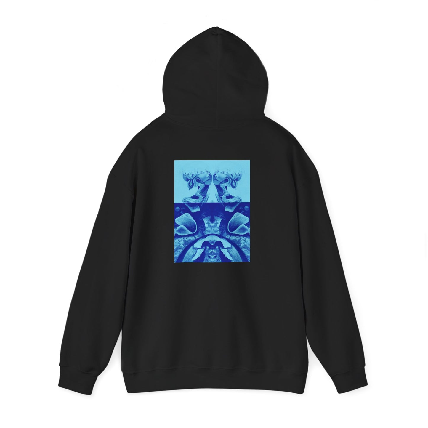 AMRU Minimal Logo Hoodie with Blue Abstract Back Print
