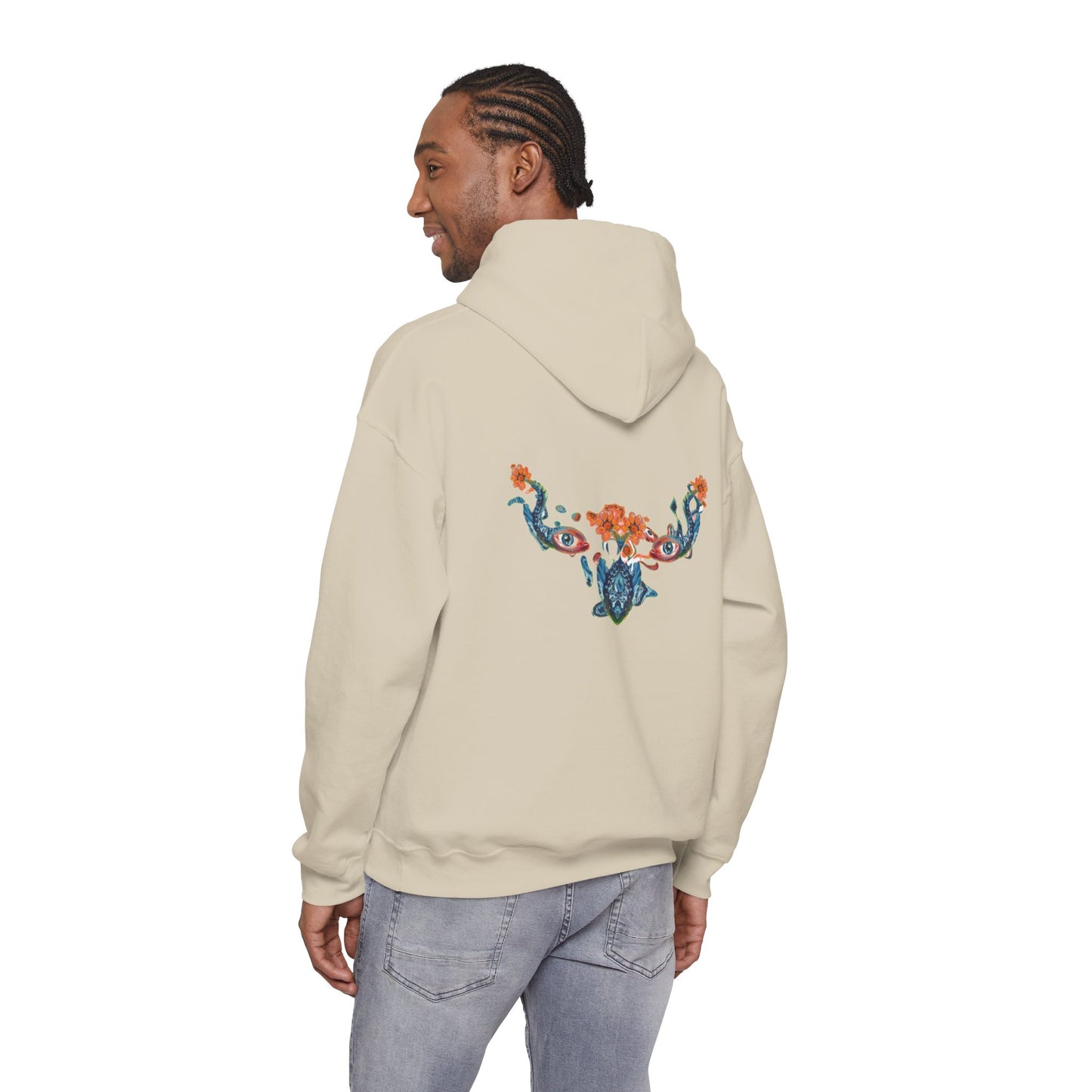 Floral Vine AMRU Hoodie — Minimal Logo Front, Embroidered Floral Back Sweatshirt