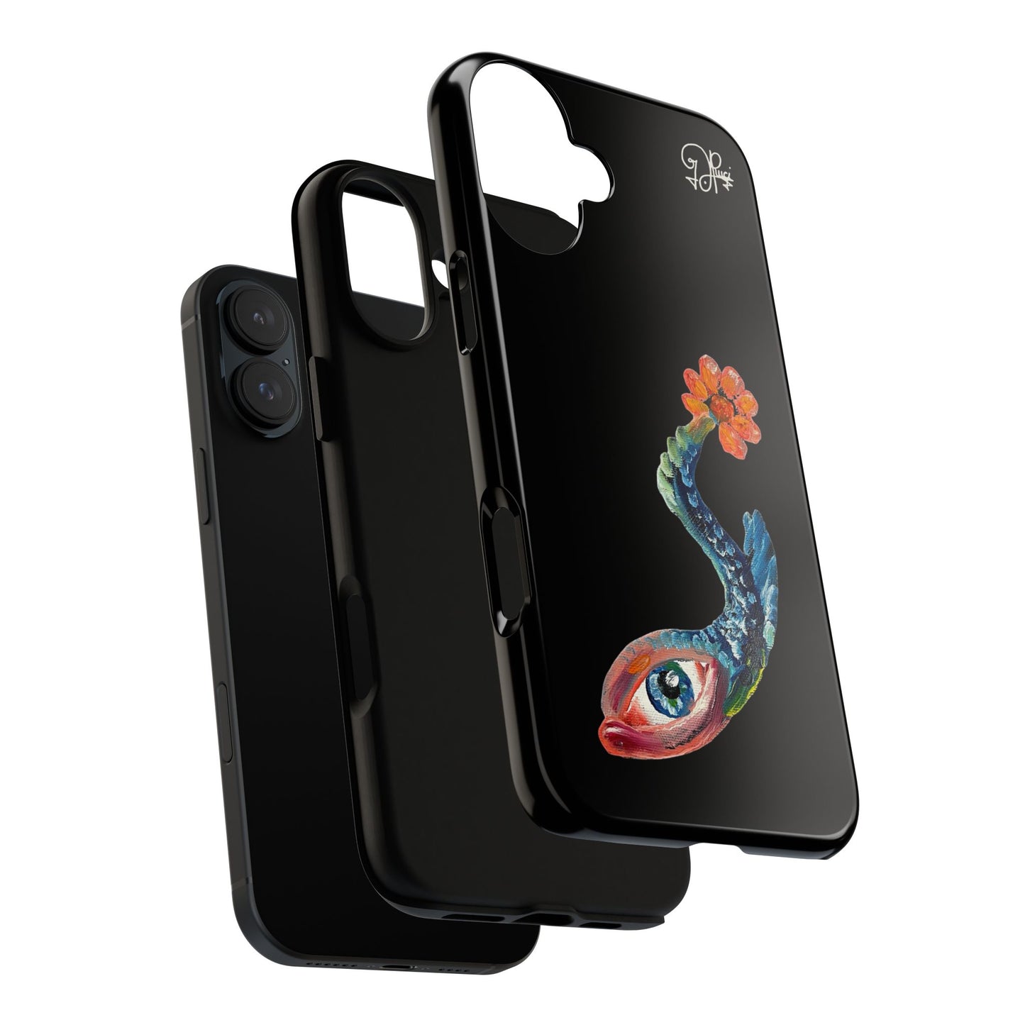 Koi Eye Tough Phone Case — Colorful Surreal Fish Design on Black