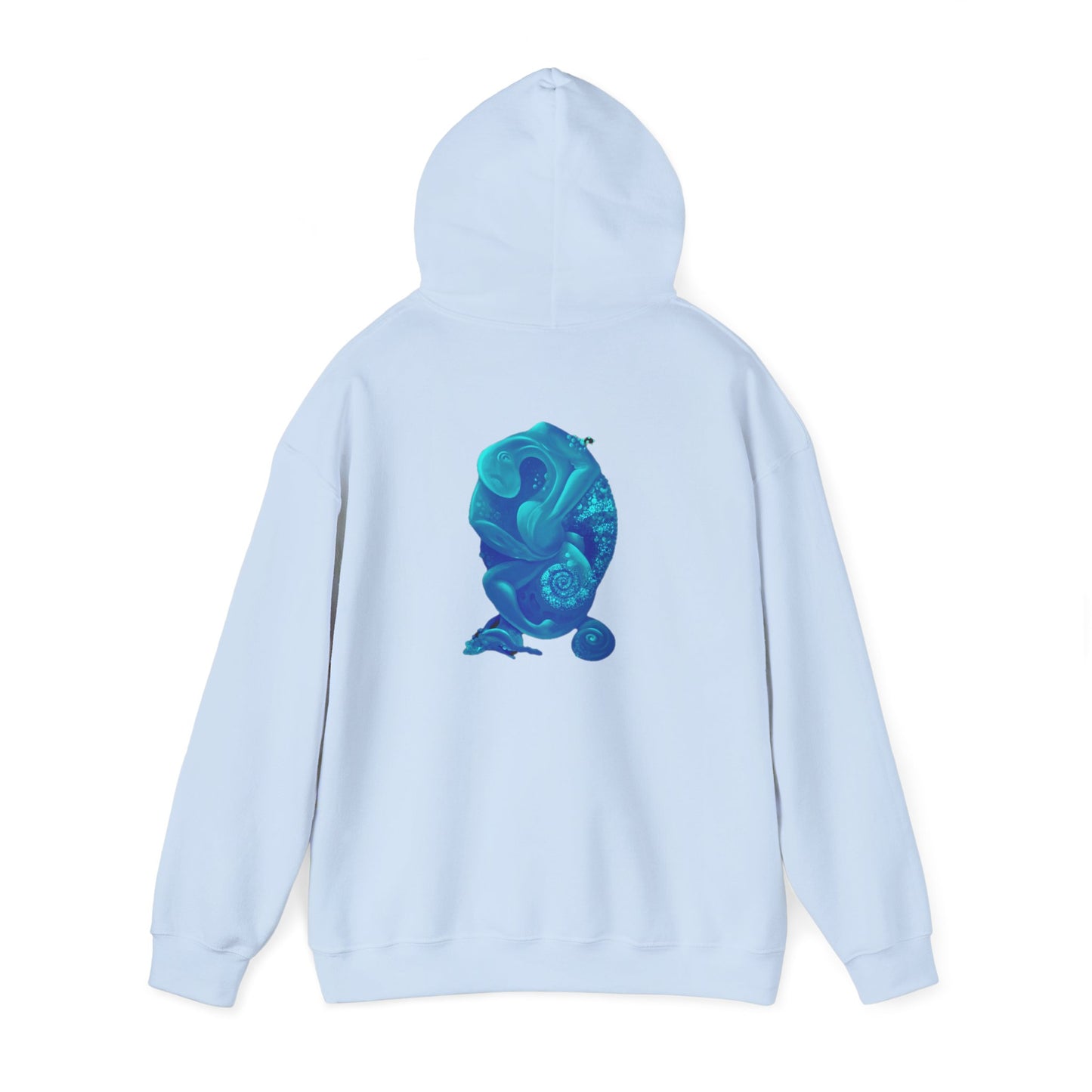 AMRU Minimal Logo Hoodie with Blue Abstract Art Back – Modern Streetwear Pullover