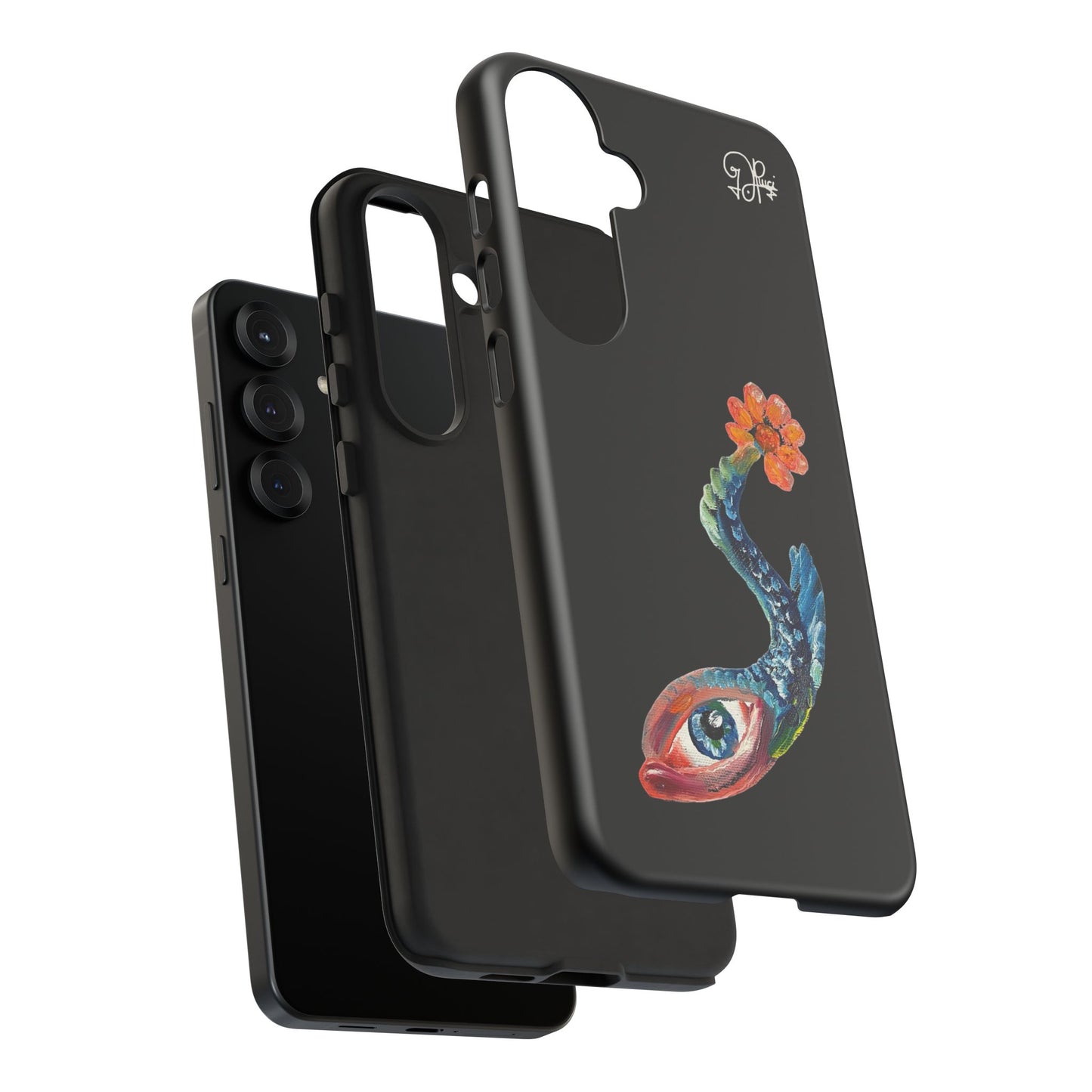 Koi Eye Tough Phone Case — Colorful Surreal Fish Design on Black