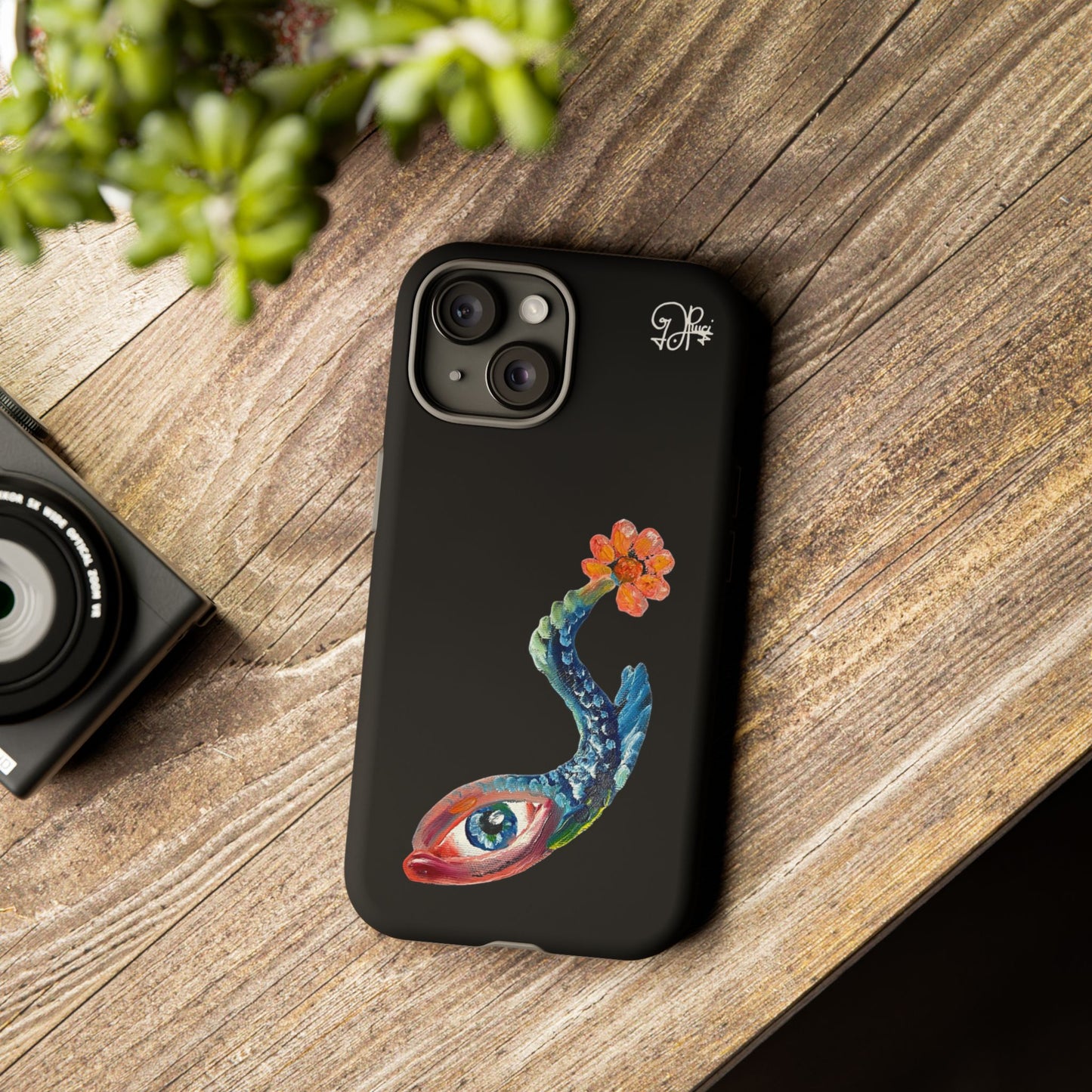 Koi Eye Tough Phone Case — Colorful Surreal Fish Design on Black