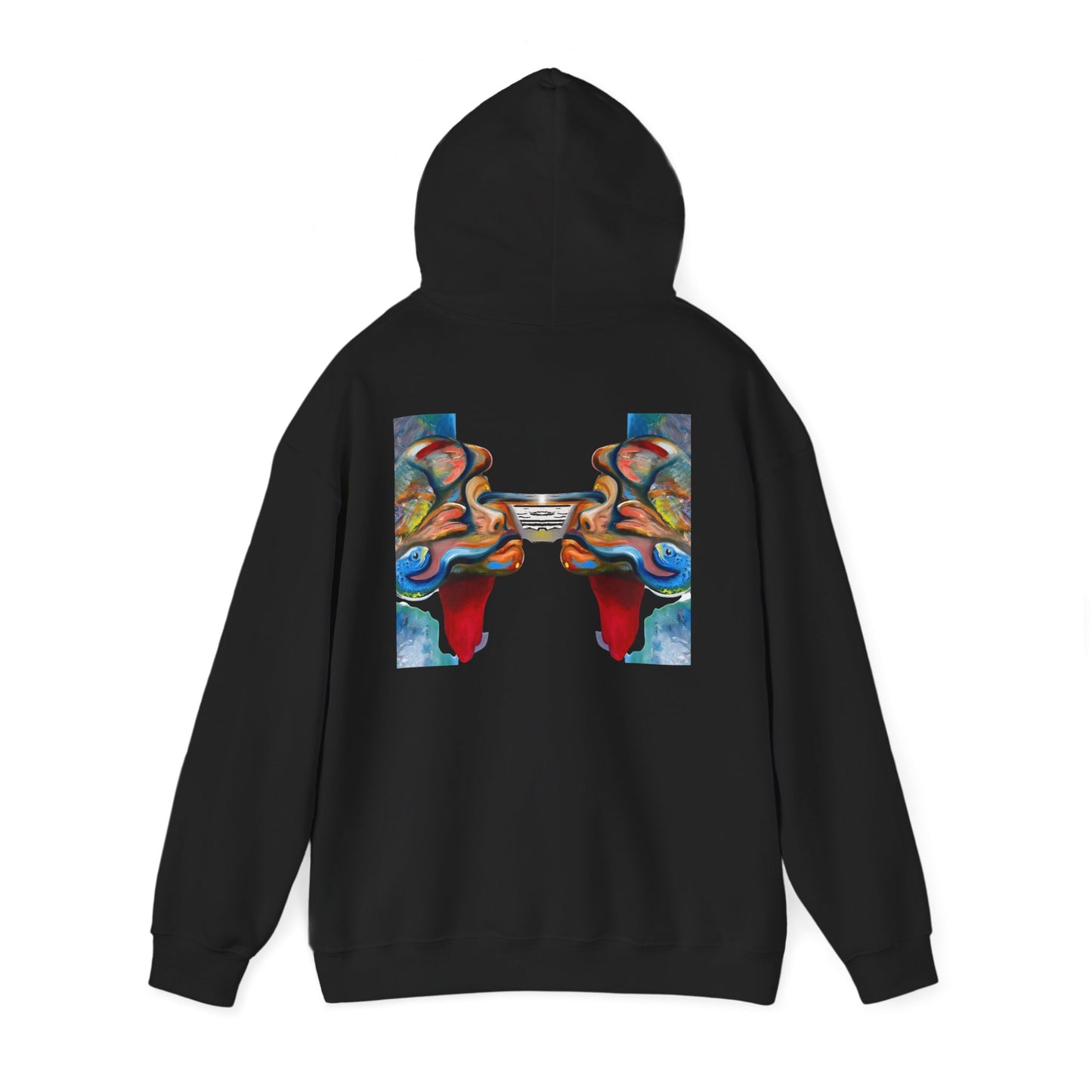 Abstract Face Mirror Hoodie — Colorful Surreal Art Pullover (AMRU)