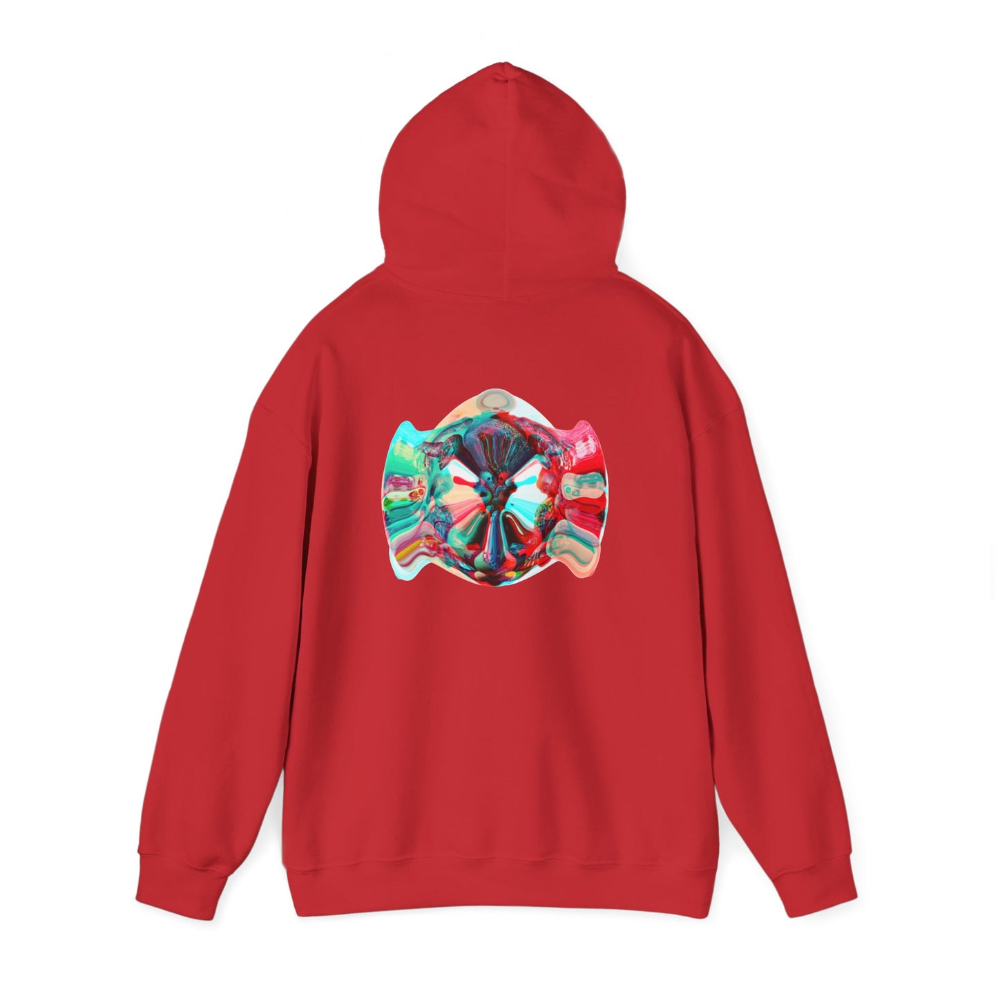 Hoodie — AMRU Minimal Front Logo & Colorful Abstract Back Art