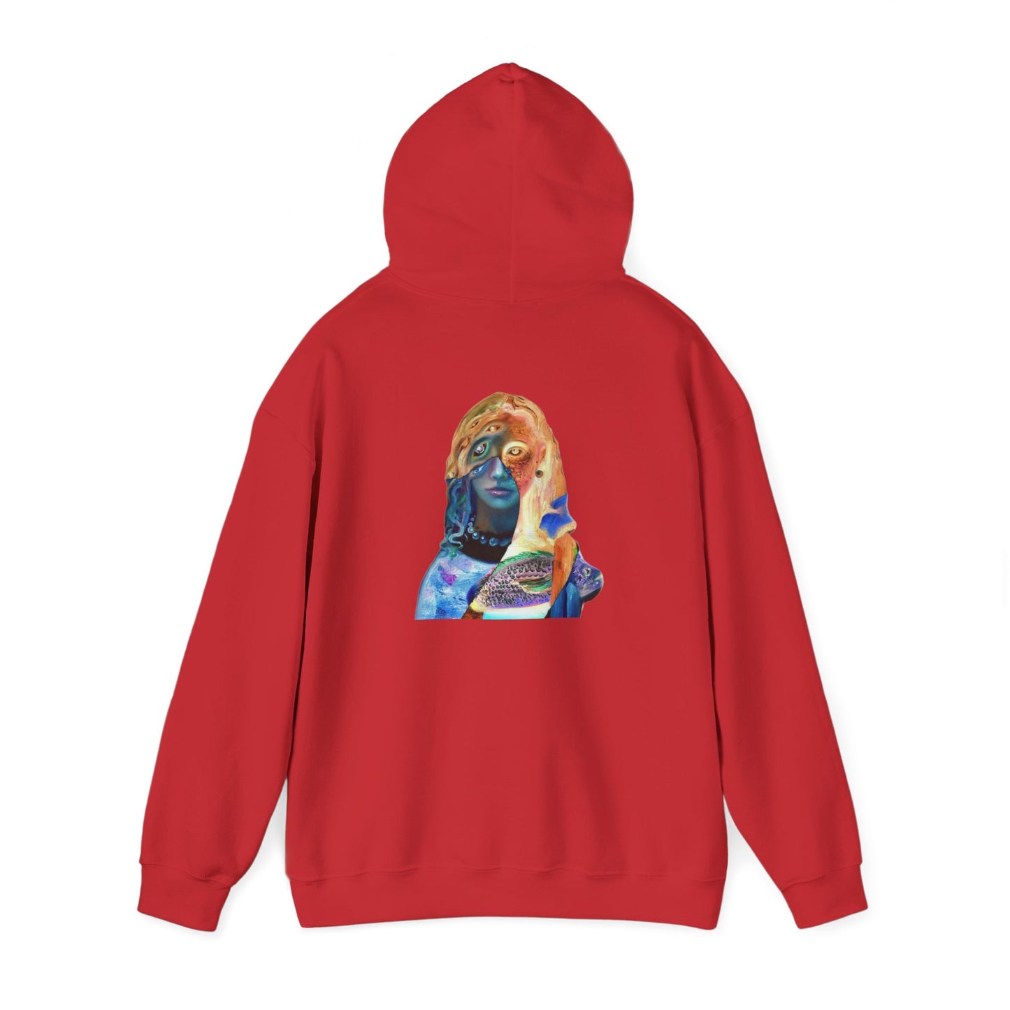 Surreal Portrait Hoodie — 'AMRU' Minimal Front, Colorful Cosmic Back Art