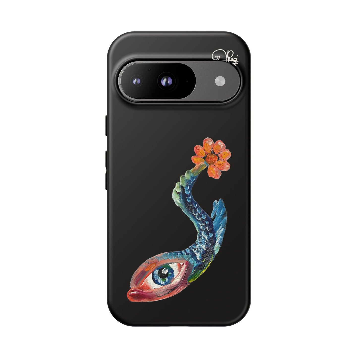 Koi Eye Tough Phone Case — Colorful Surreal Fish Design on Black