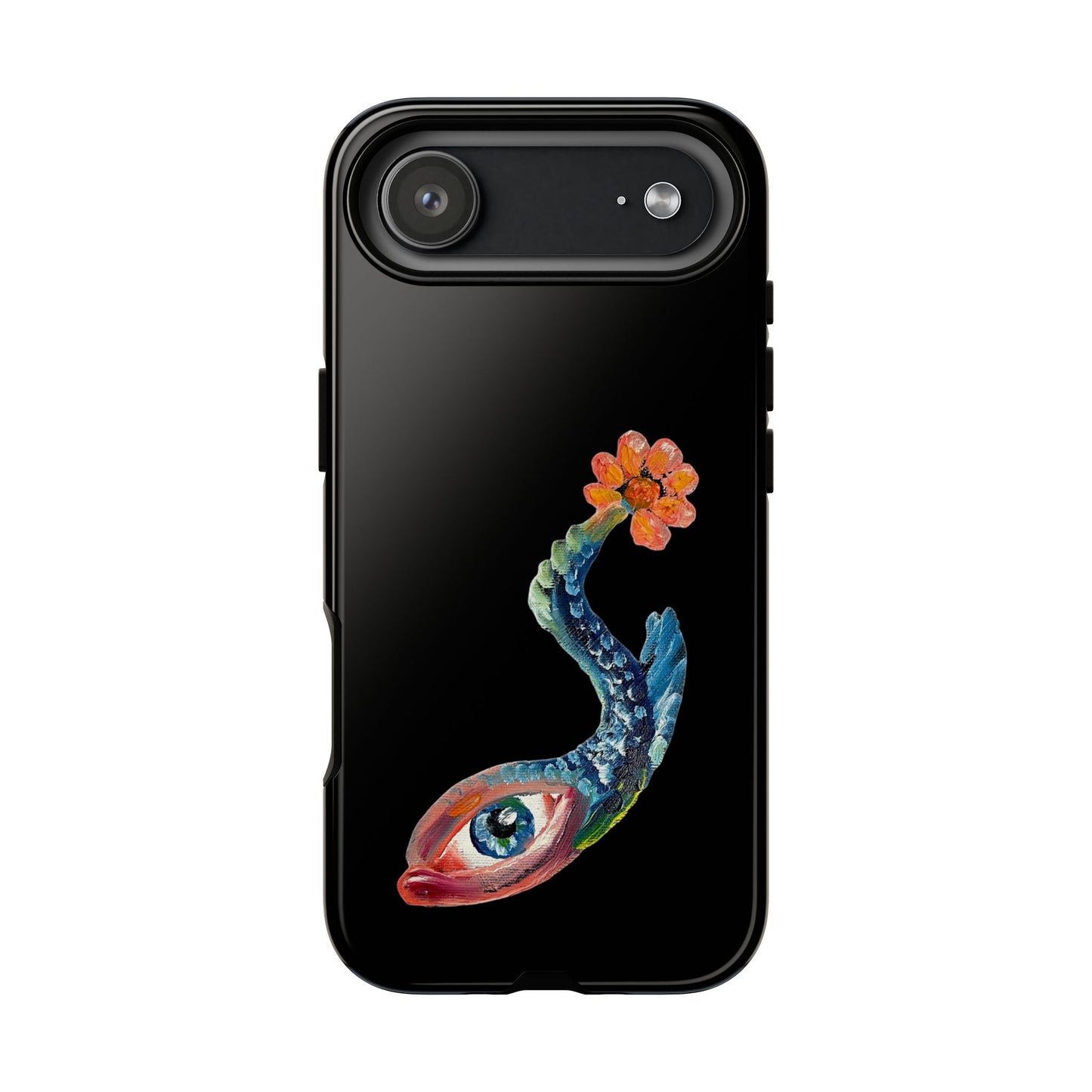 Koi Eye Tough Phone Case — Colorful Surreal Fish Design on Black