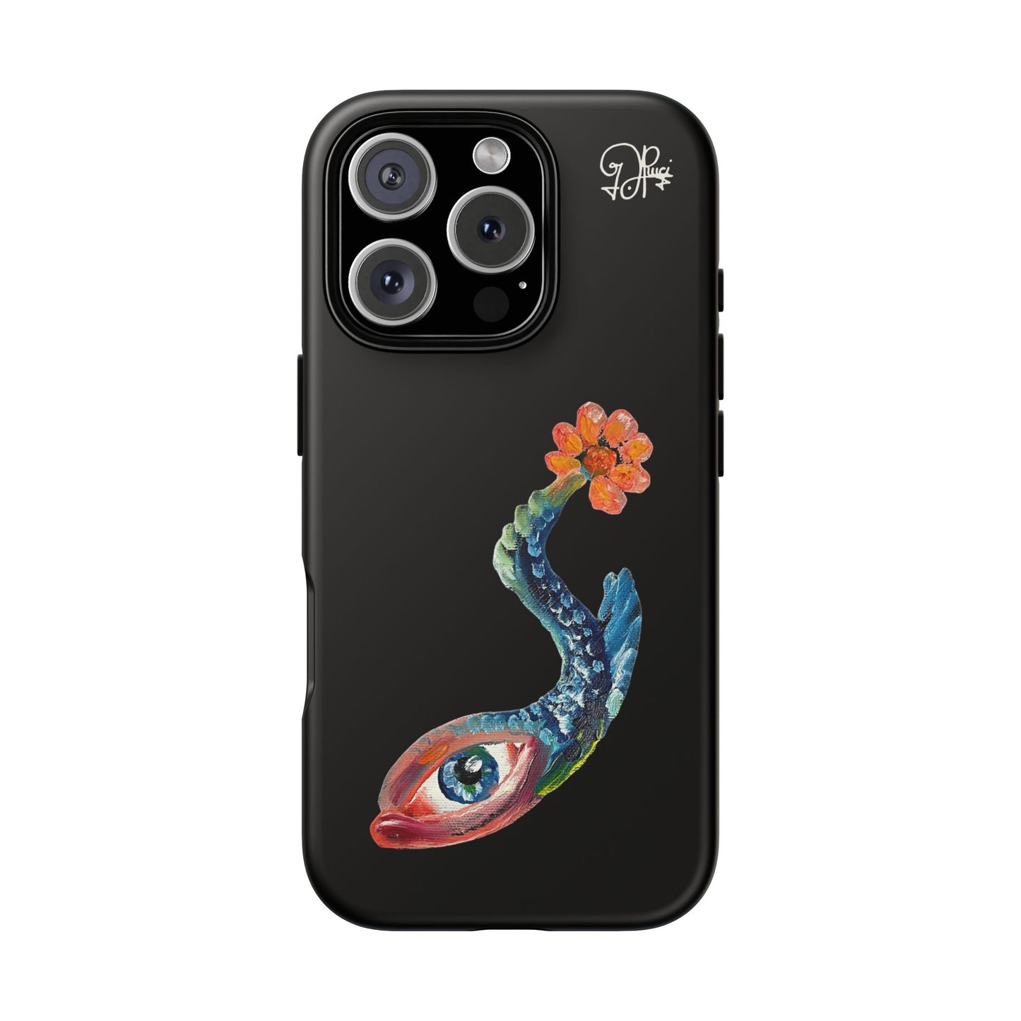 Koi Eye Tough Phone Case — Colorful Surreal Fish Design on Black