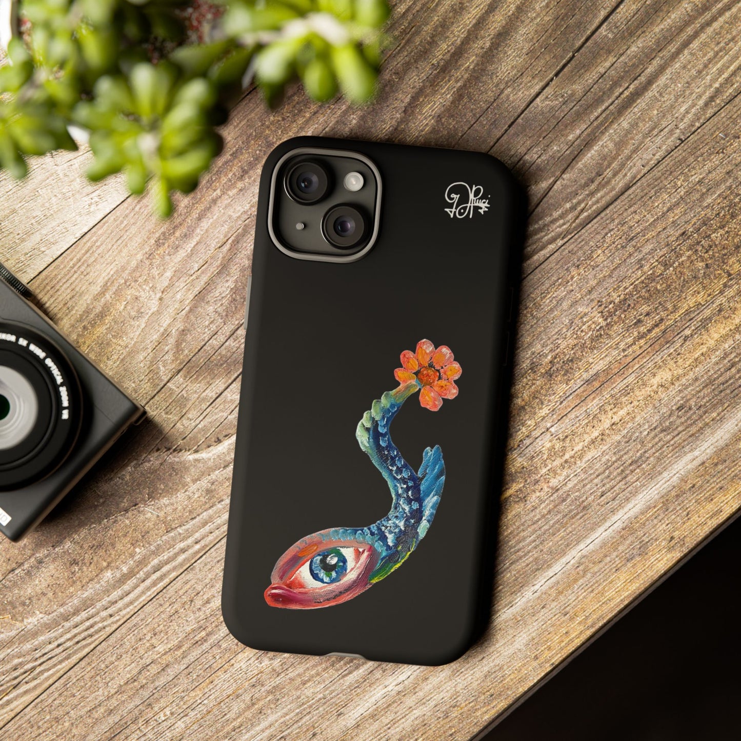 Koi Eye Tough Phone Case — Colorful Surreal Fish Design on Black