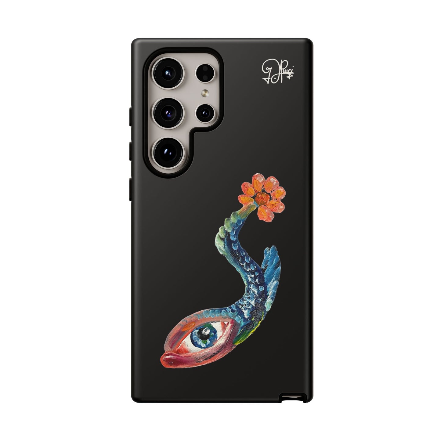 Koi Eye Tough Phone Case — Colorful Surreal Fish Design on Black