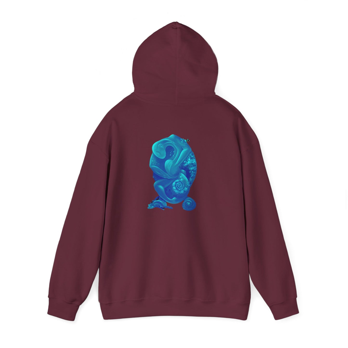 AMRU Minimal Logo Hoodie with Blue Abstract Art Back – Modern Streetwear Pullover