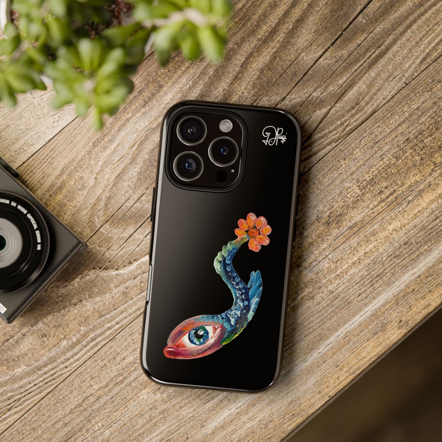 Koi Eye Tough Phone Case — Colorful Surreal Fish Design on Black