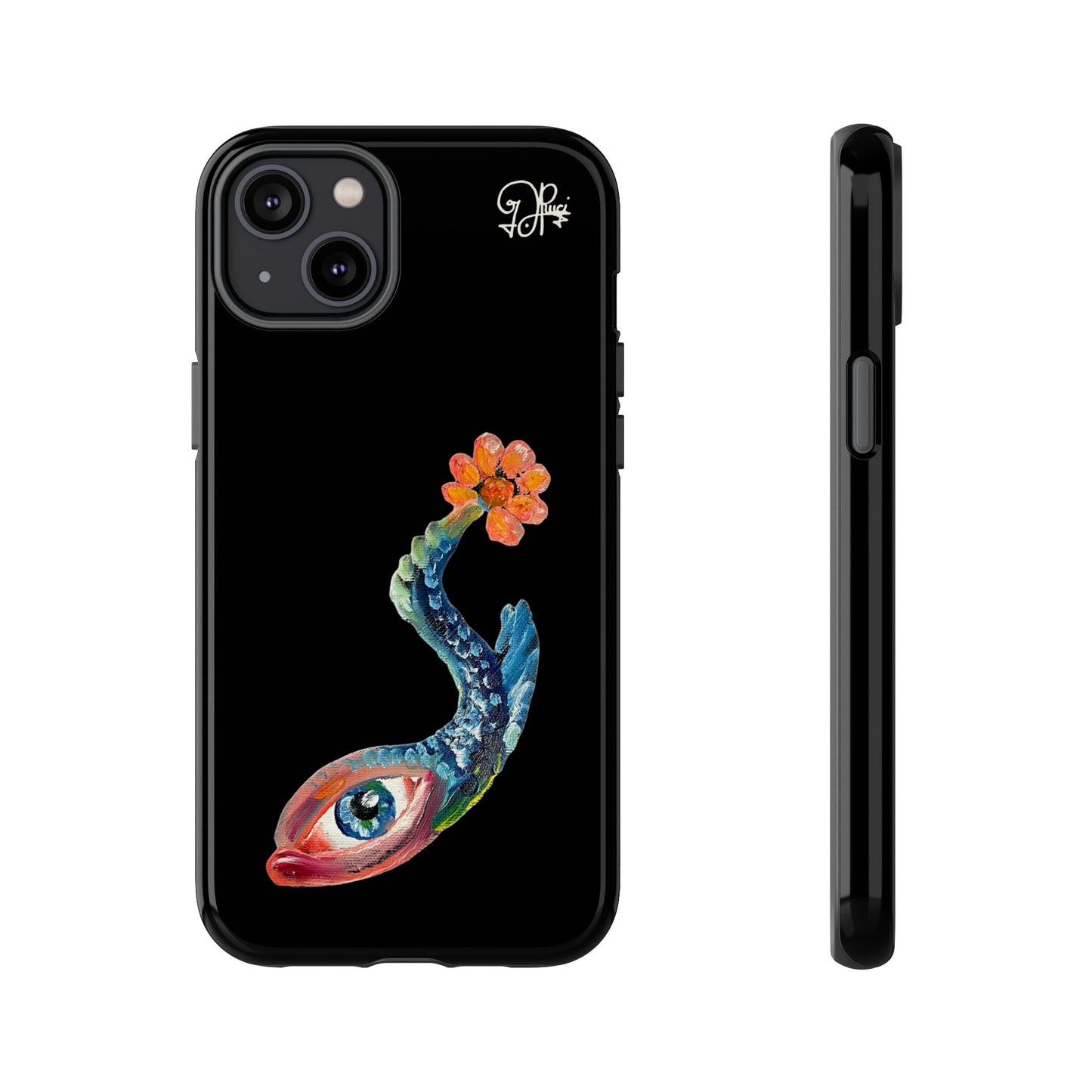 Koi Eye Tough Phone Case — Colorful Surreal Fish Design on Black