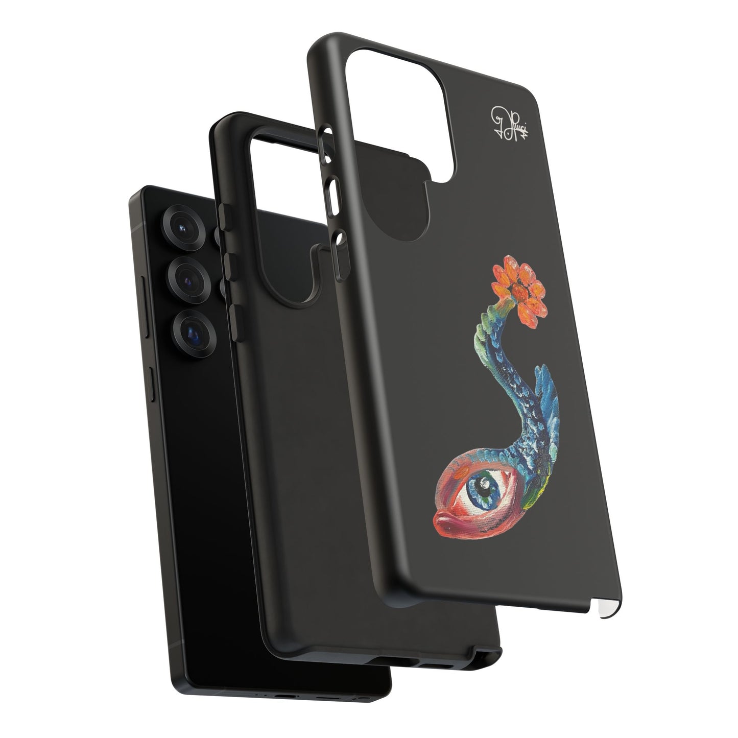 Koi Eye Tough Phone Case — Colorful Surreal Fish Design on Black