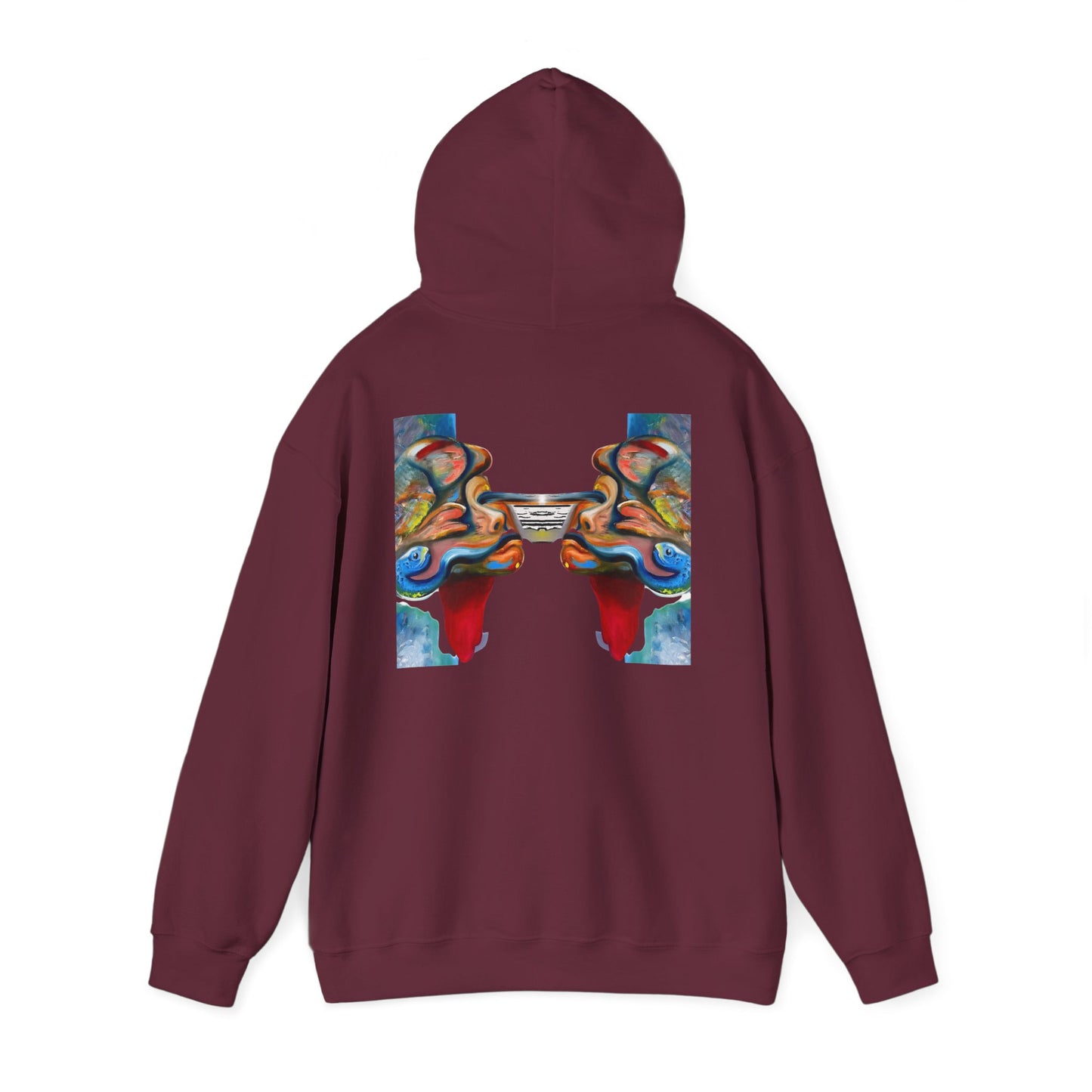 Abstract Face Mirror Hoodie — Colorful Surreal Art Pullover (AMRU)