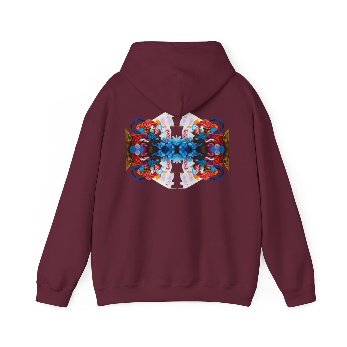 AMRU Floral Abstract Hoodie — Symmetrical Colorful Back Art