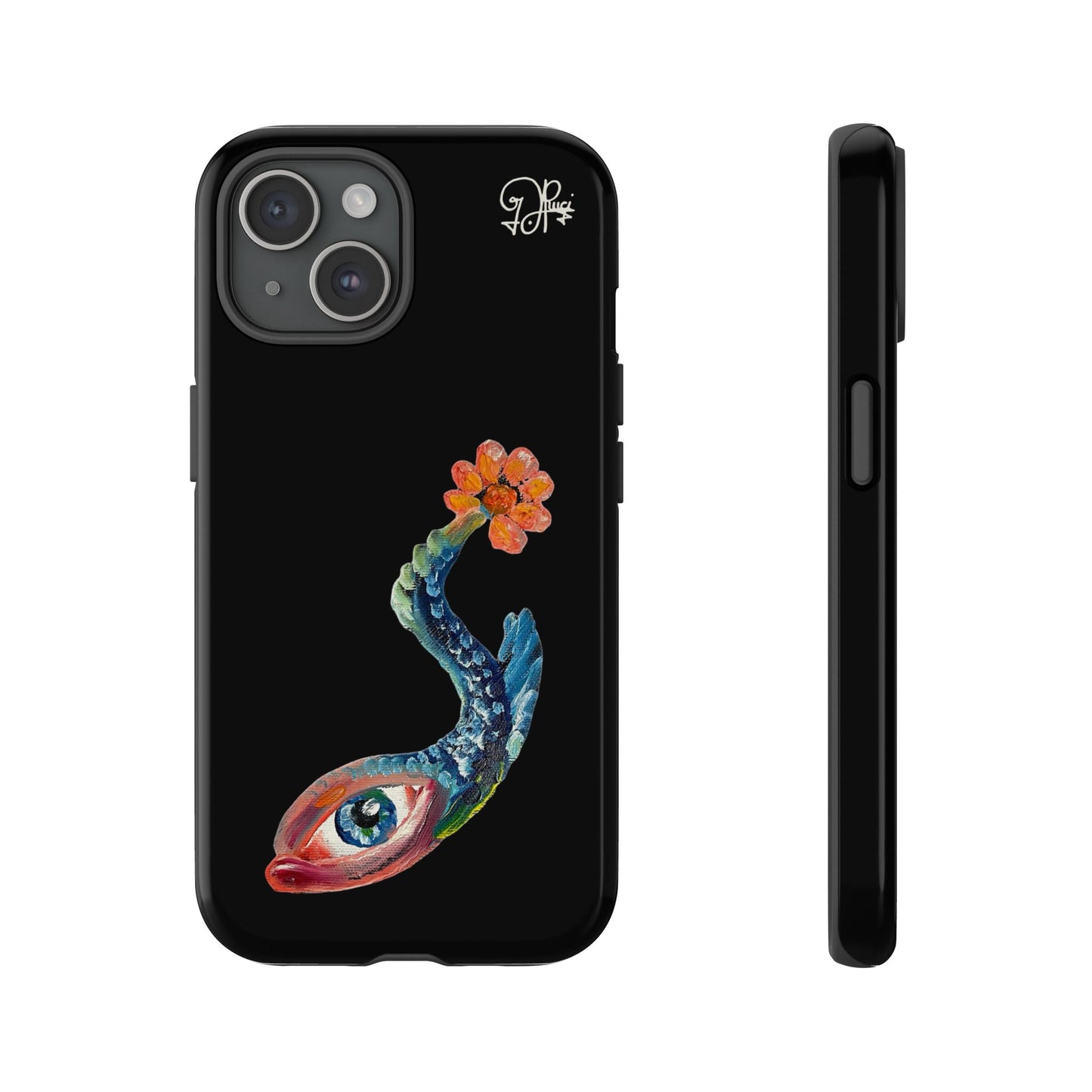 Koi Eye Tough Phone Case — Colorful Surreal Fish Design on Black