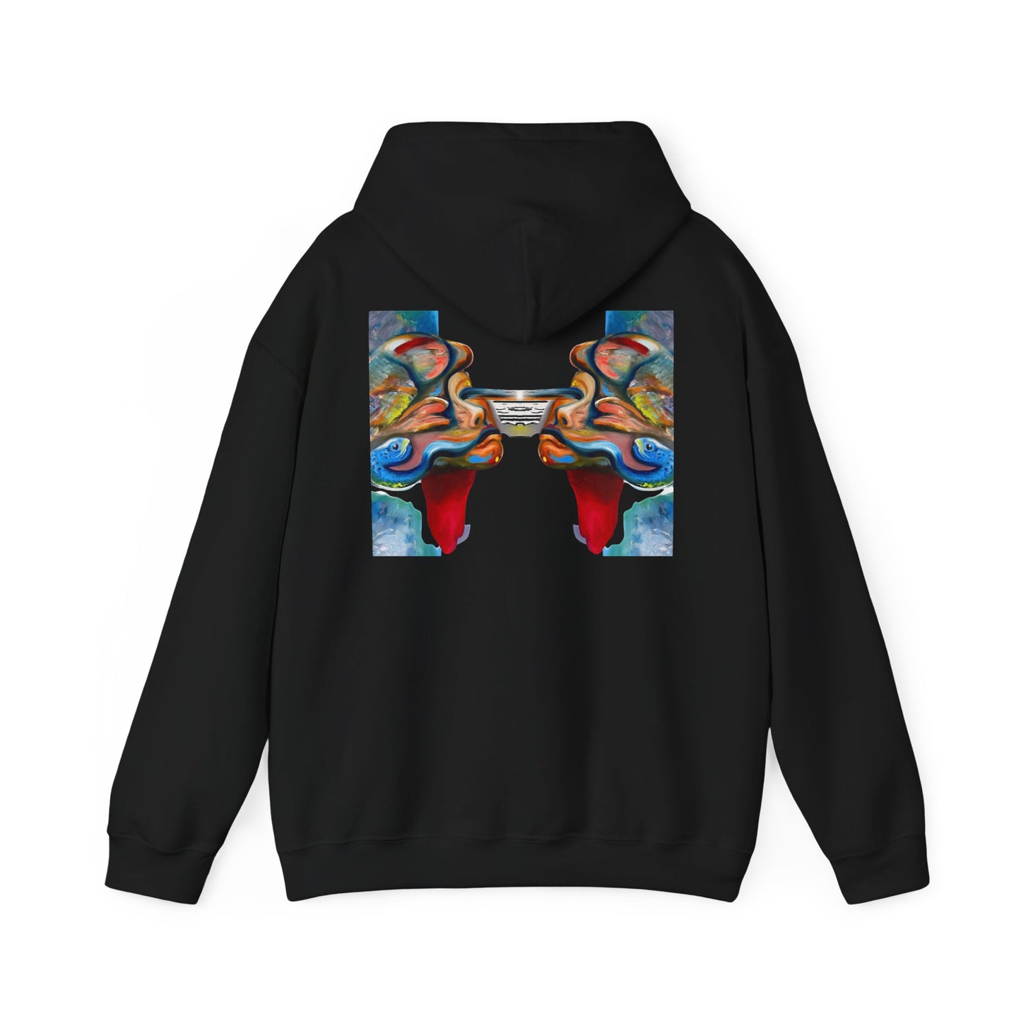Abstract Face Mirror Hoodie — Colorful Surreal Art Pullover (AMRU)