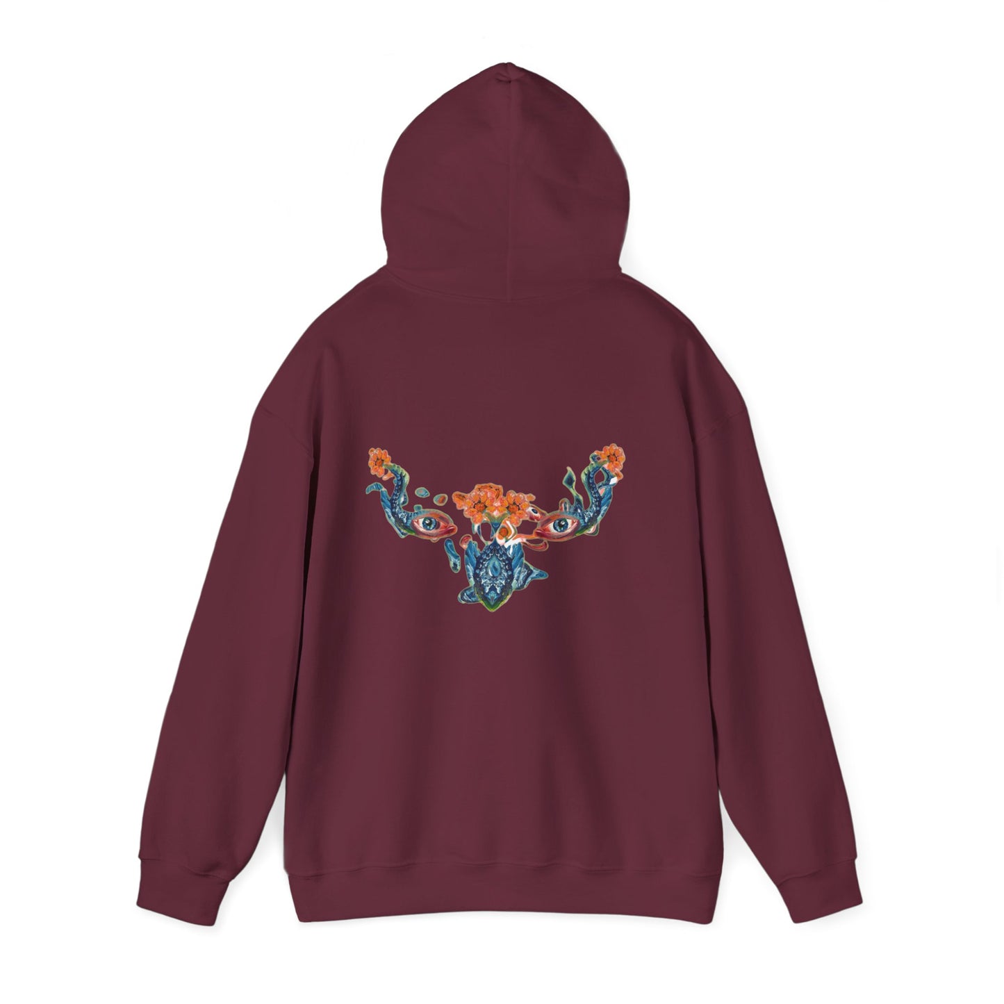 Floral Vine AMRU Hoodie — Minimal Logo Front, Embroidered Floral Back Sweatshirt