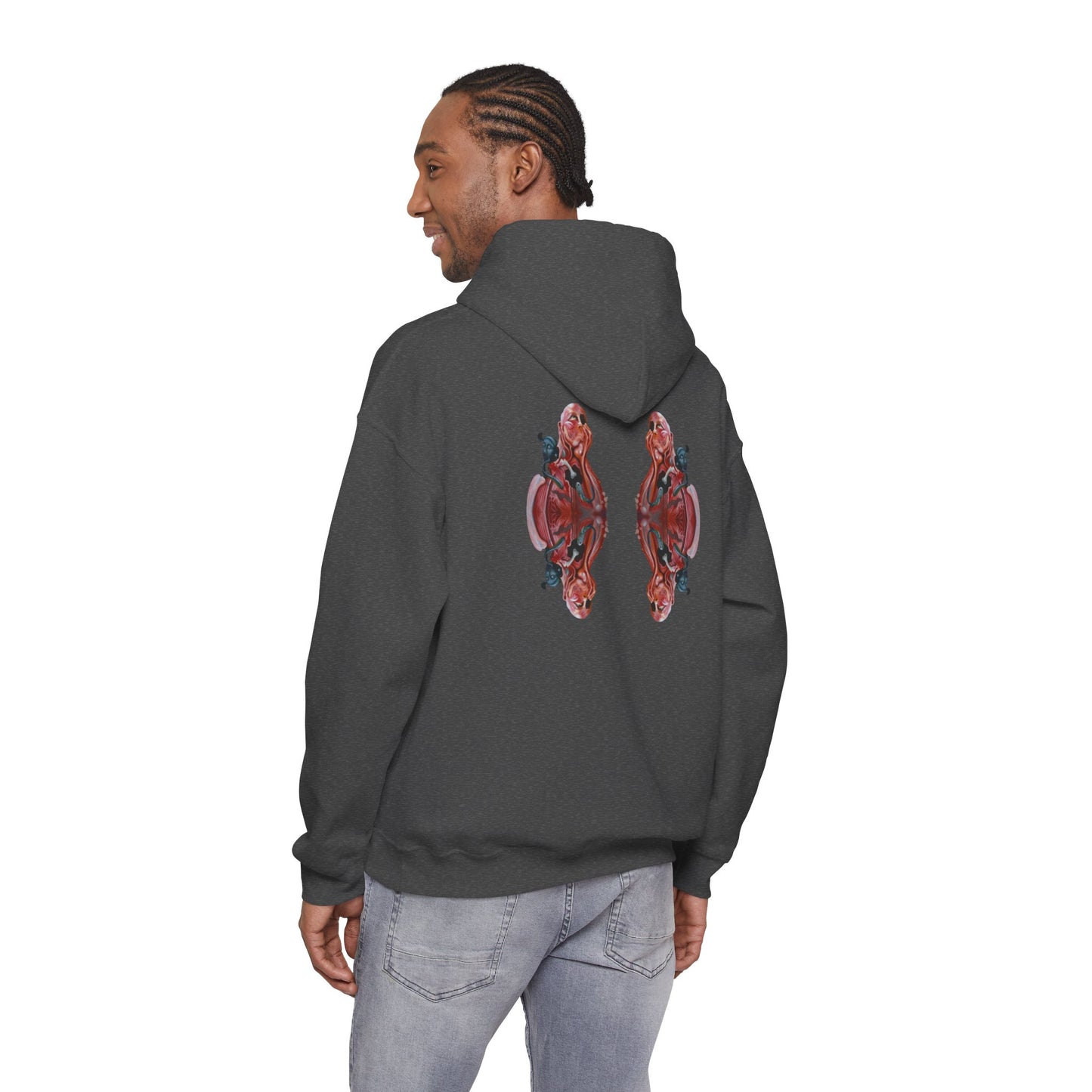 AMRU Minimal Logo Hoodie — Rose Skull Mirror Back Graphic Hoodie