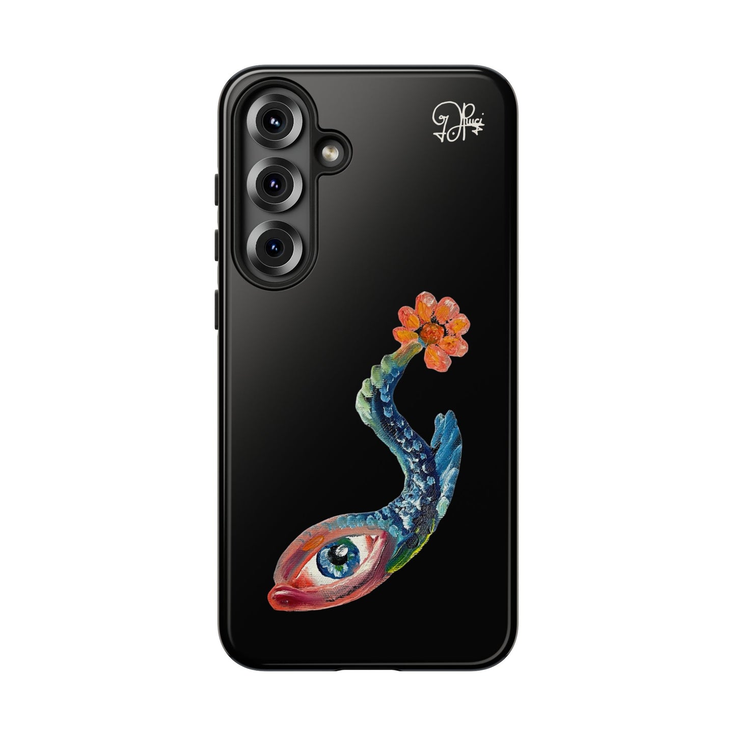 Koi Eye Tough Phone Case — Colorful Surreal Fish Design on Black