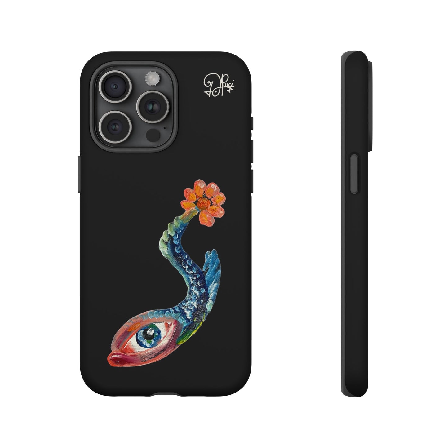 Koi Eye Tough Phone Case — Colorful Surreal Fish Design on Black