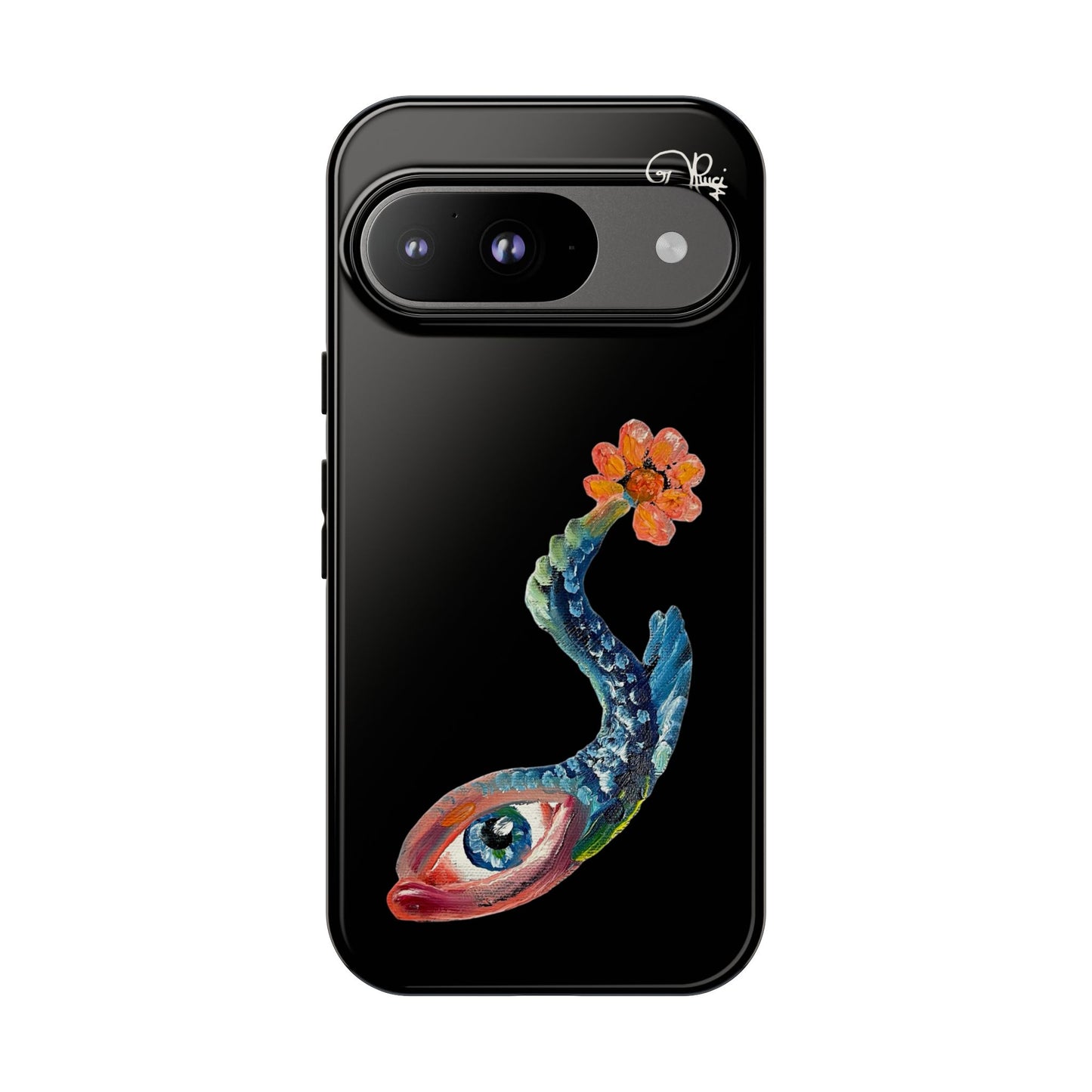 Koi Eye Tough Phone Case — Colorful Surreal Fish Design on Black