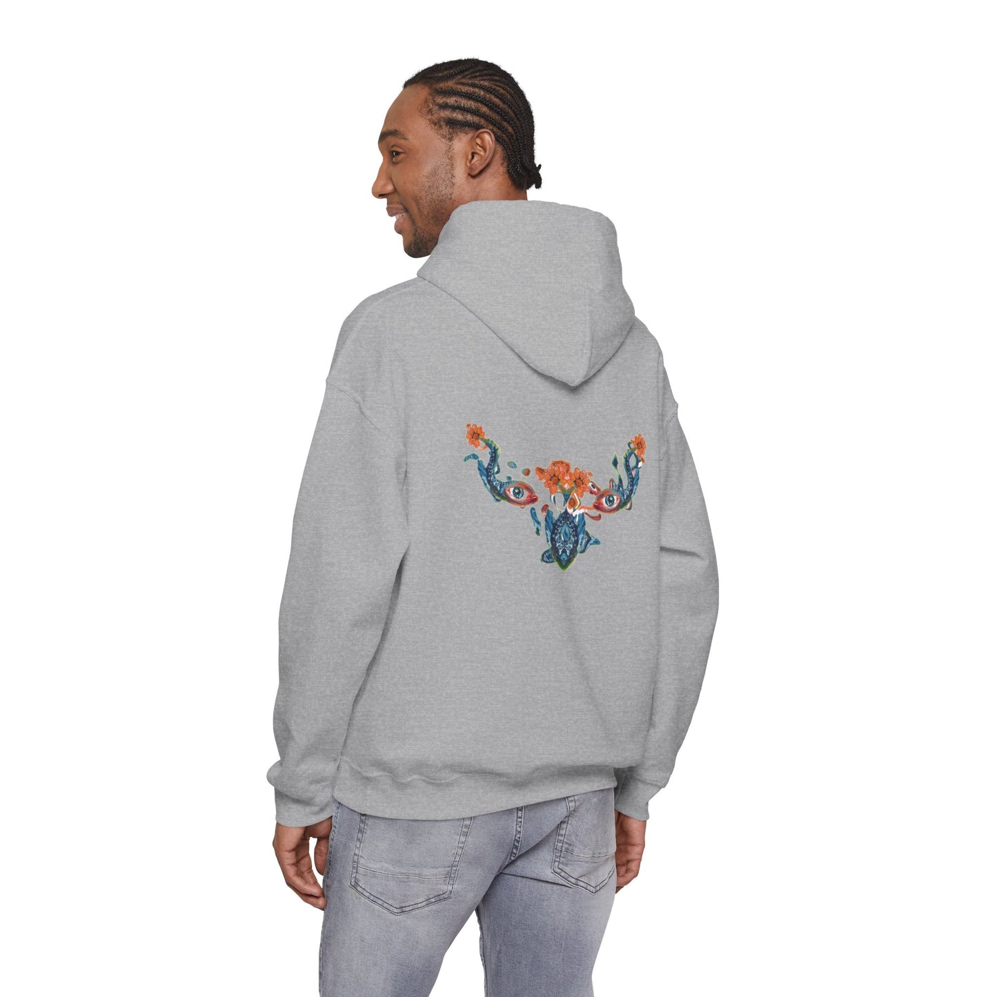 Floral Vine AMRU Hoodie — Minimal Logo Front, Embroidered Floral Back Sweatshirt