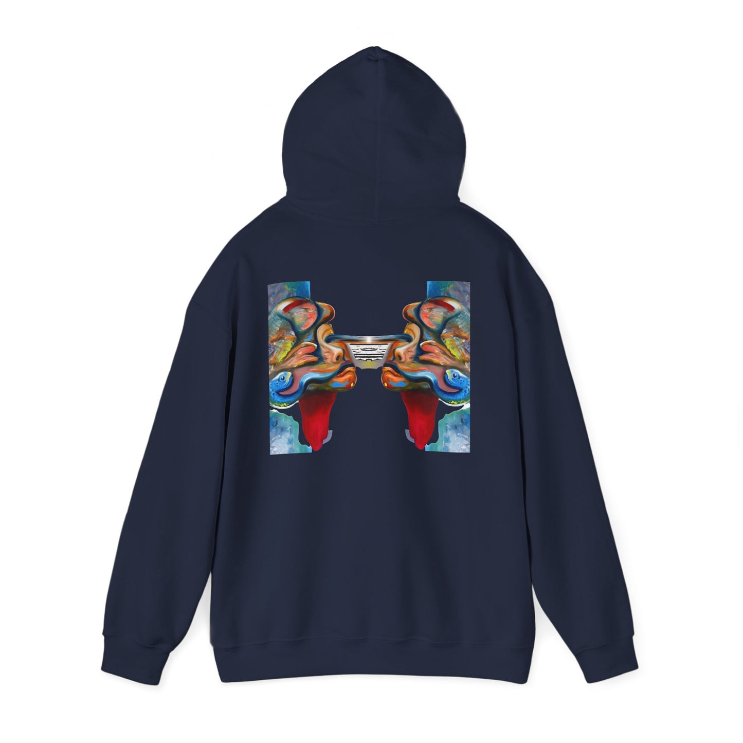 Abstract Face Mirror Hoodie — Colorful Surreal Art Pullover (AMRU)