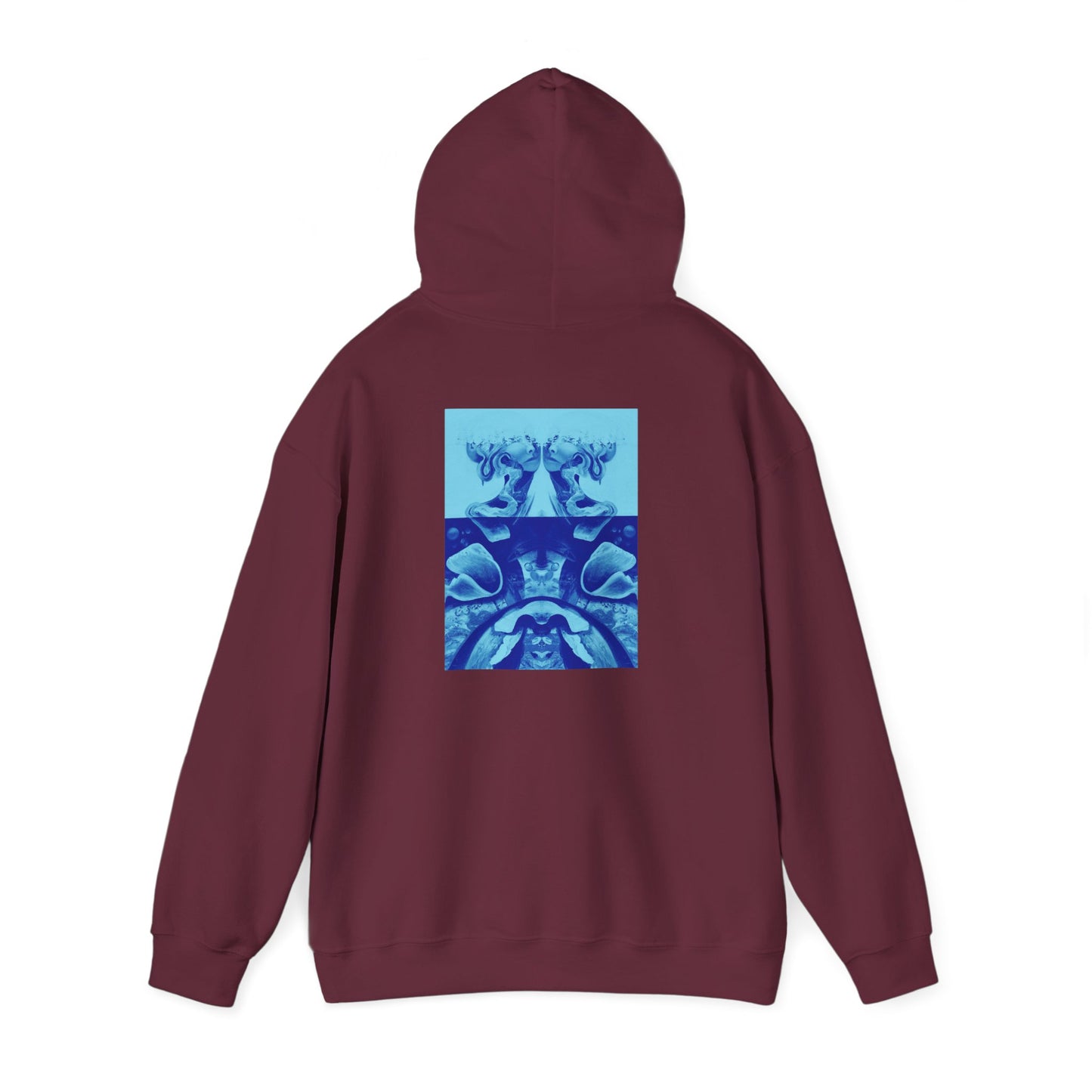 AMRU Minimal Logo Hoodie with Blue Abstract Back Print