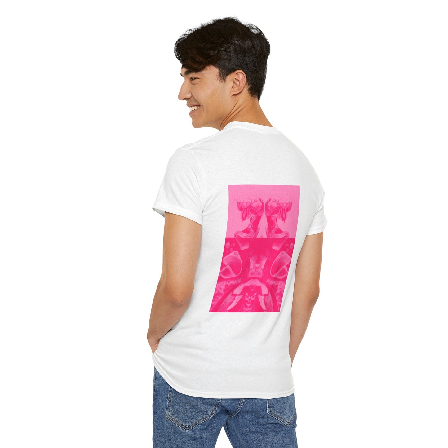 Graphic Tee — Hot Pink Abstract Mirror Design