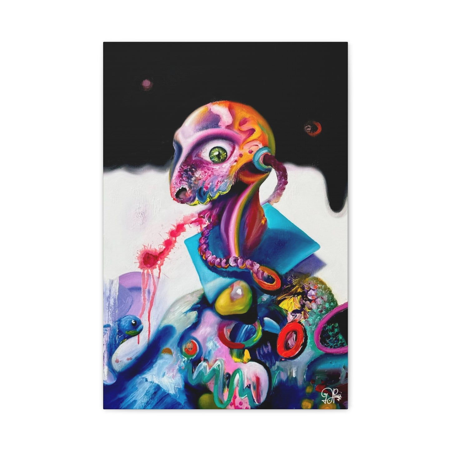 Surreal Neon Creature Matte Canvas Art — Colorful Abstract Pop-Surrealism Wall Decor