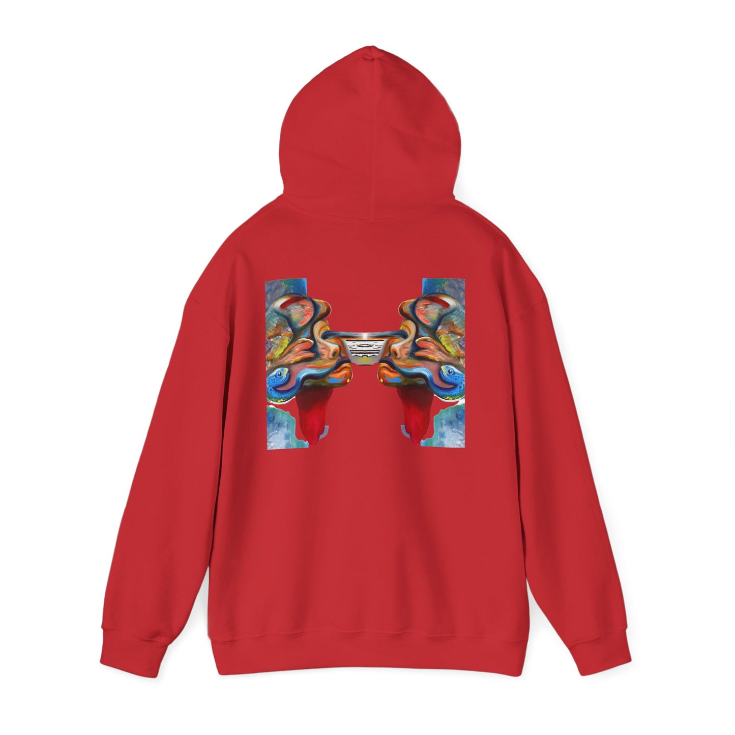 Abstract Face Mirror Hoodie — Colorful Surreal Art Pullover (AMRU)