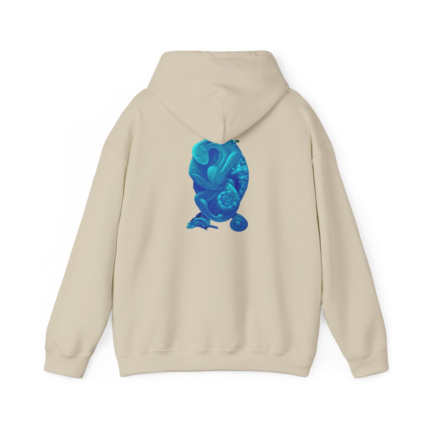 AMRU Minimal Logo Hoodie with Blue Abstract Art Back – Modern Streetwear Pullover