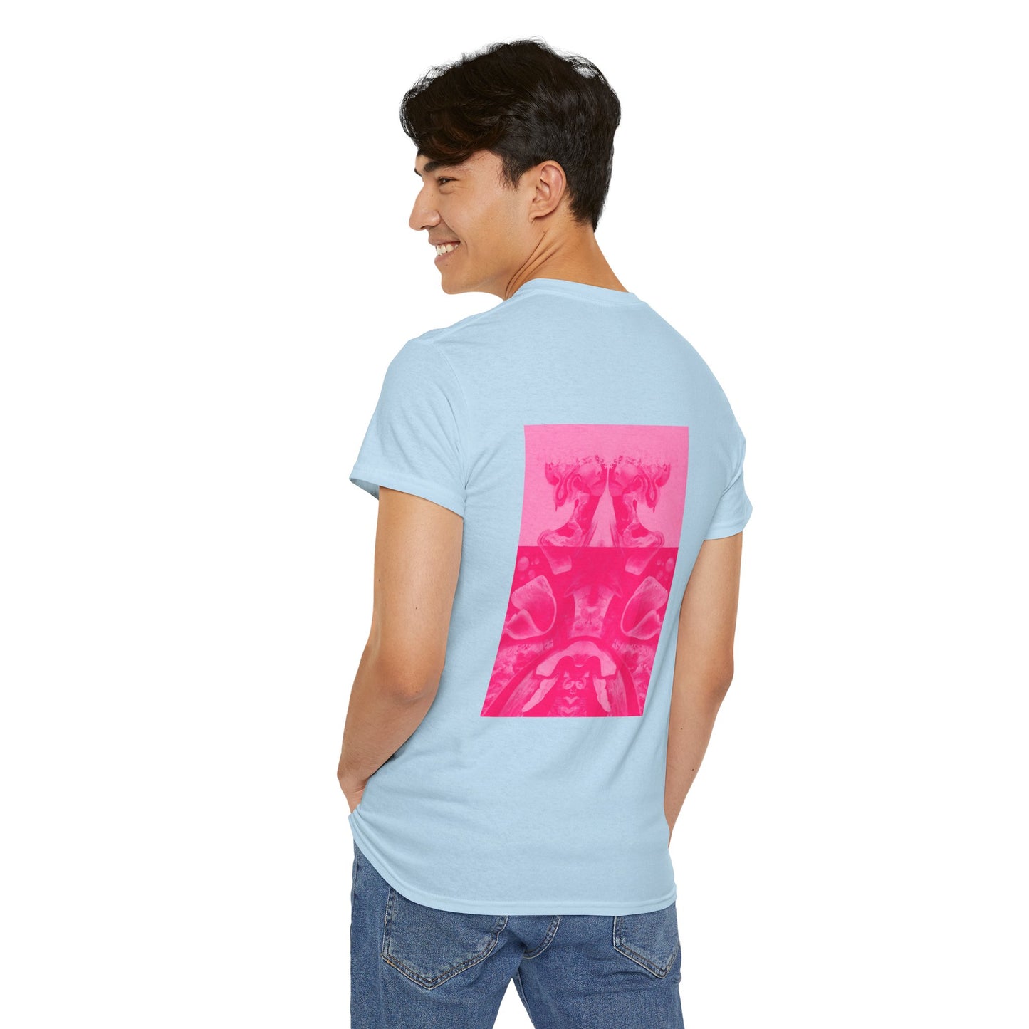 Graphic Tee — Hot Pink Abstract Mirror Design
