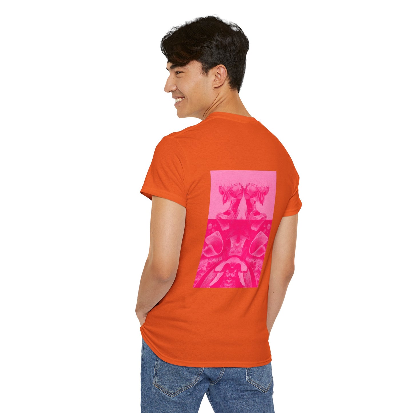 Graphic Tee — Hot Pink Abstract Mirror Design