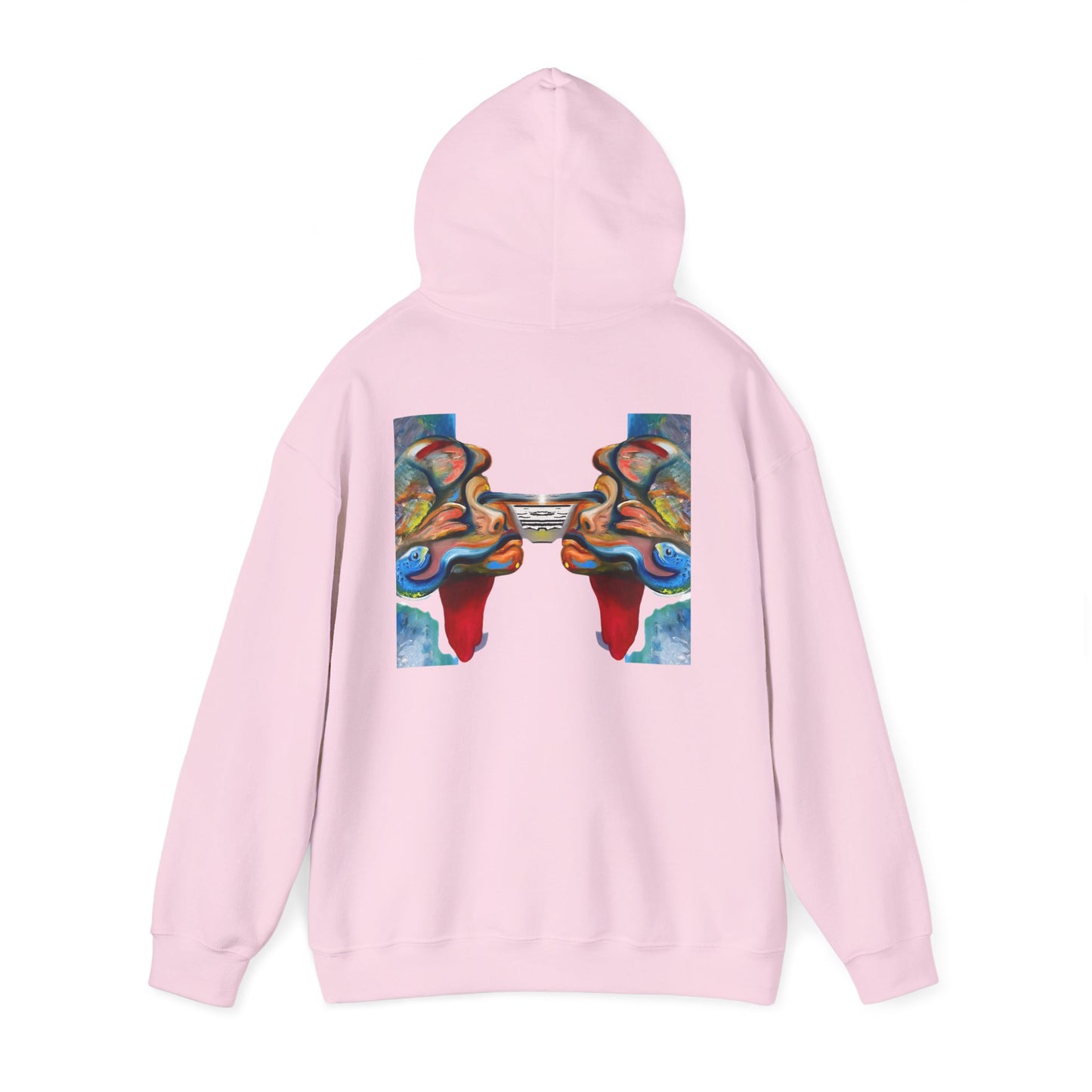 Abstract Face Mirror Hoodie — Colorful Surreal Art Pullover (AMRU)